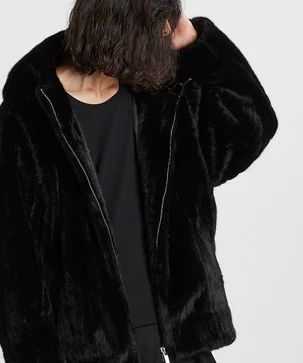 フェイクファーBIGフーデッドBLZ BLACK ブラックストライプ【NO ID.】