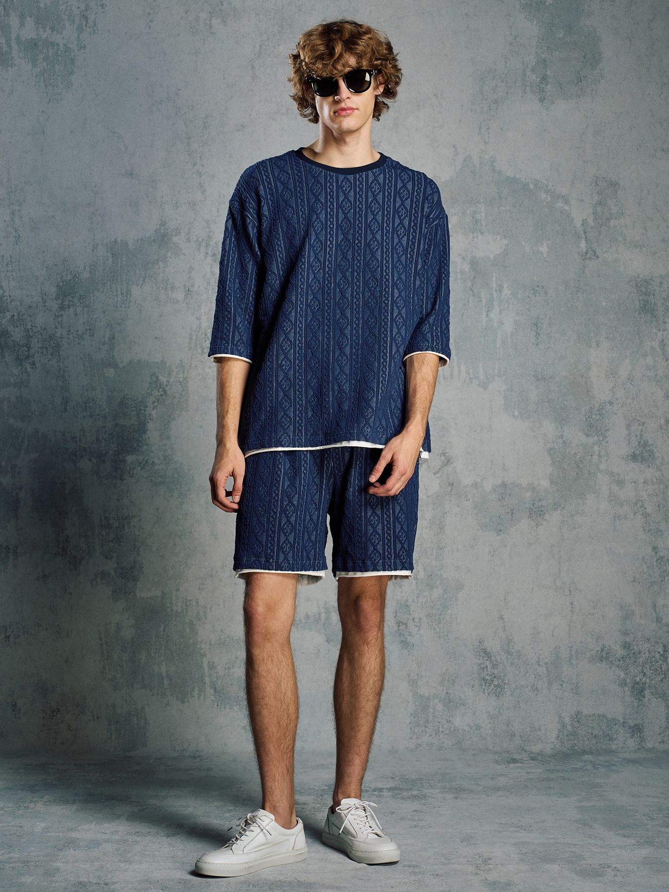 【予約品 1月25日(日) 締切】jacquard summer knit H/S / ジャガード サマーニット ハーフスリーブ / ネイビー