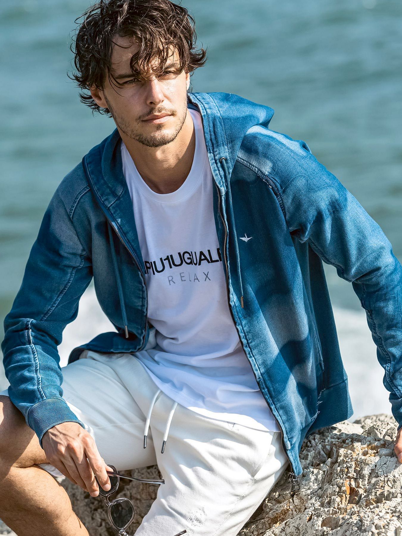 カモ柄ジョグデニムパーカー / インディゴ