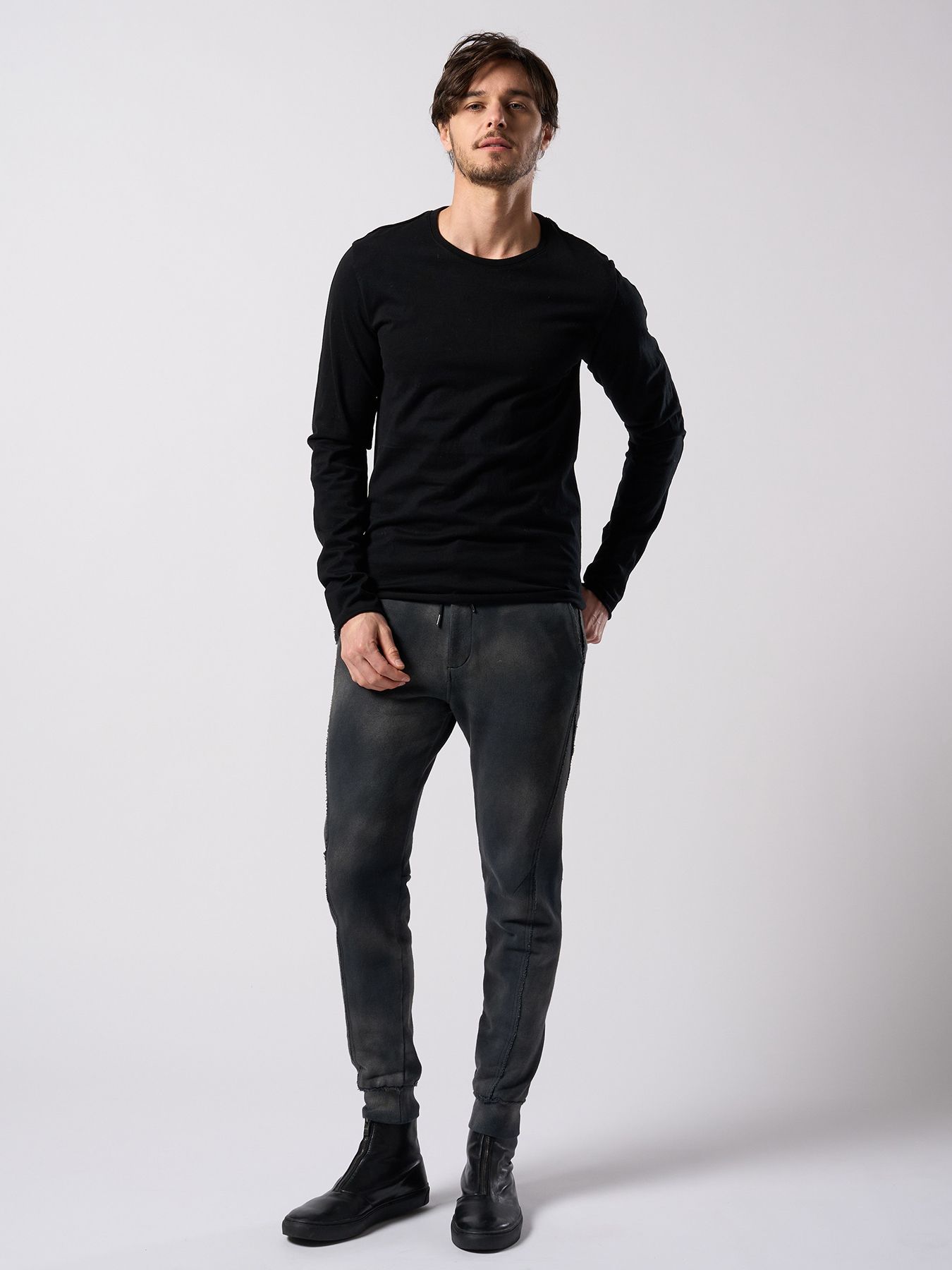 【予約品 4月19日(日) 18時締切】fade switching rib sweat pants / フェードスイッチング リブスウェットパンツ / フェードブラック