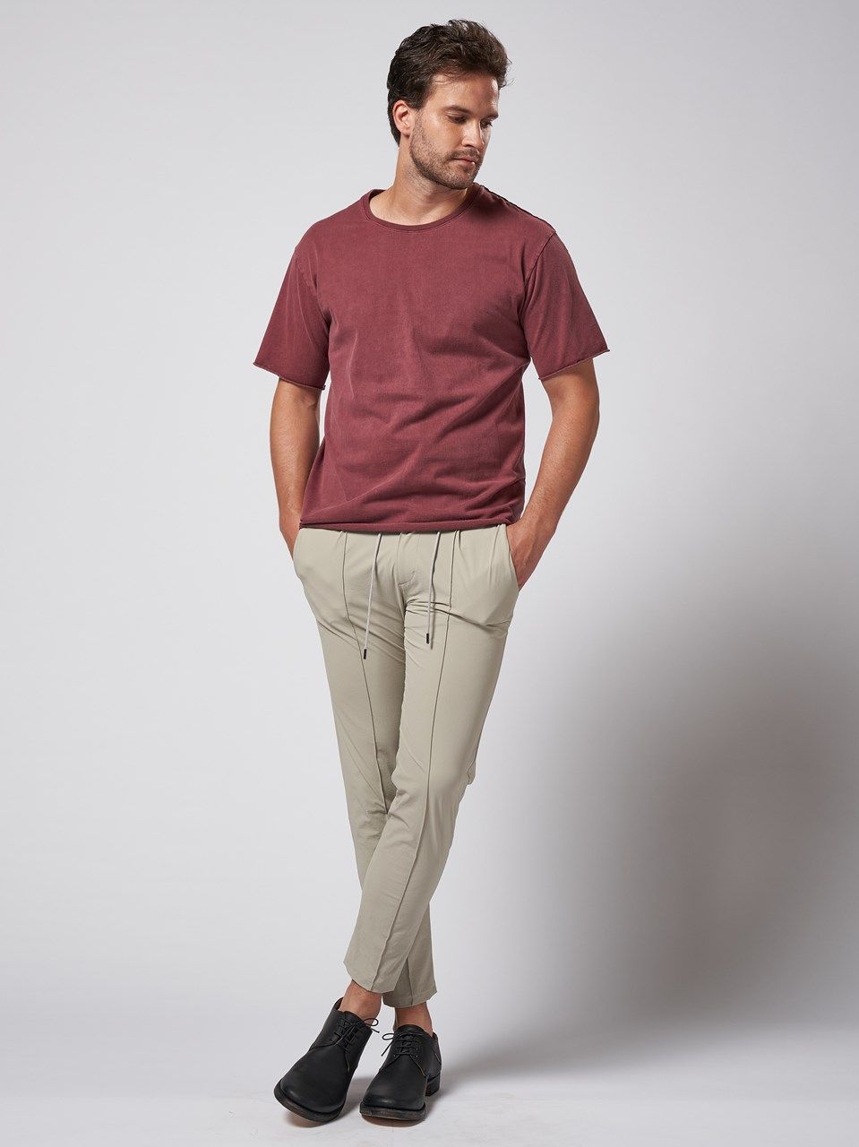 《予約品》 wide cut-off crew-neck S/S / Tシャツ / ダークピンク