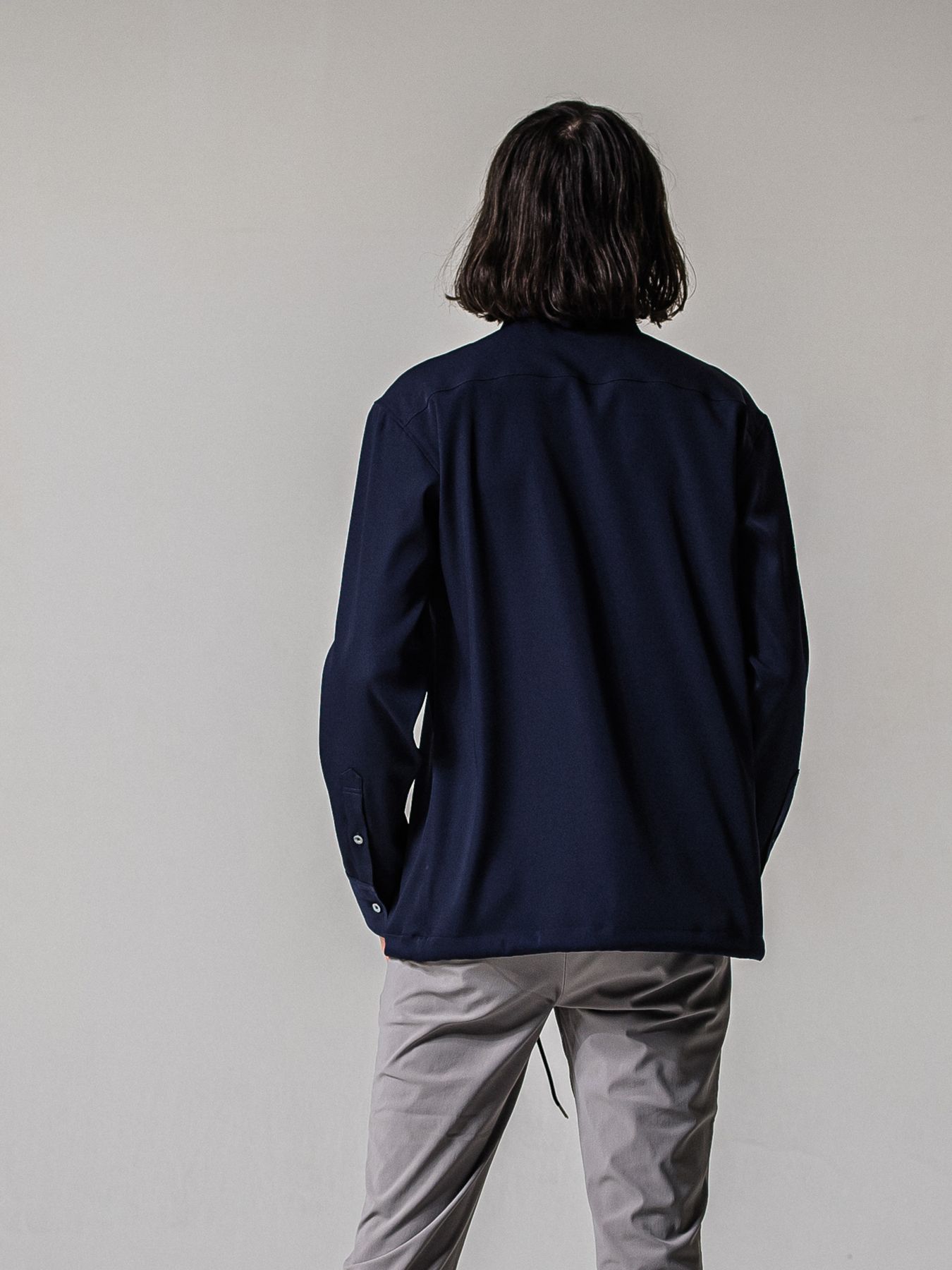 【予約品 11月16日(日) 締切】PULL OVER SATIN SHIRT / ジッププルオーバー サテンシャツ / ネイビー