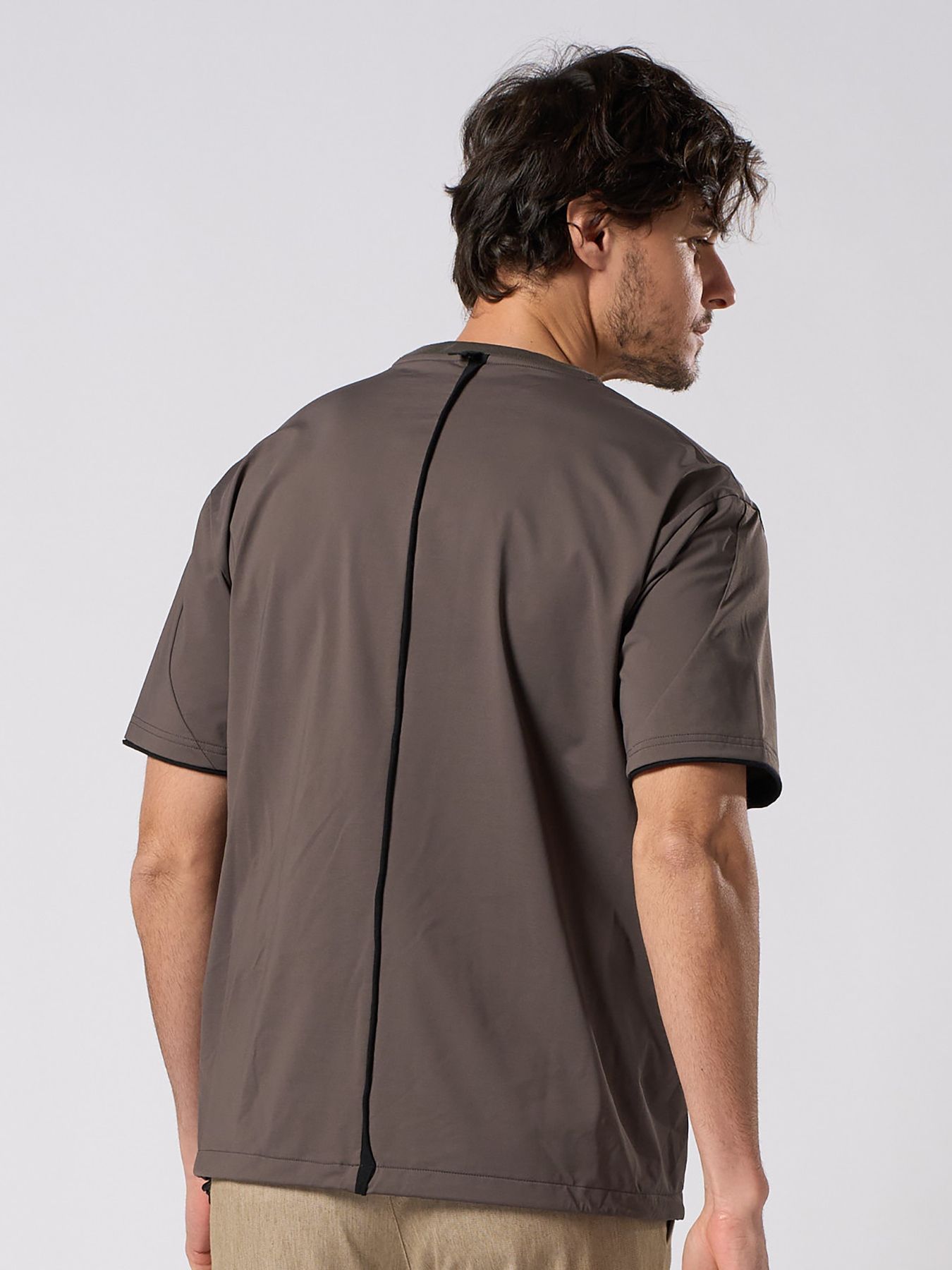 【予約品 1月25日(日) 締切】drawstring leather pocket S/S / ドローストリング レザーポケット ショートスリーブ / チャコール