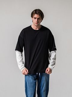 【予約品 11月16日(日) 締切】FAKE LAYERED WAFFLE LONGSLEEVE / フェイクレイヤード ワッフル ロングスリーブTシャツ / ブラック×ホワイト