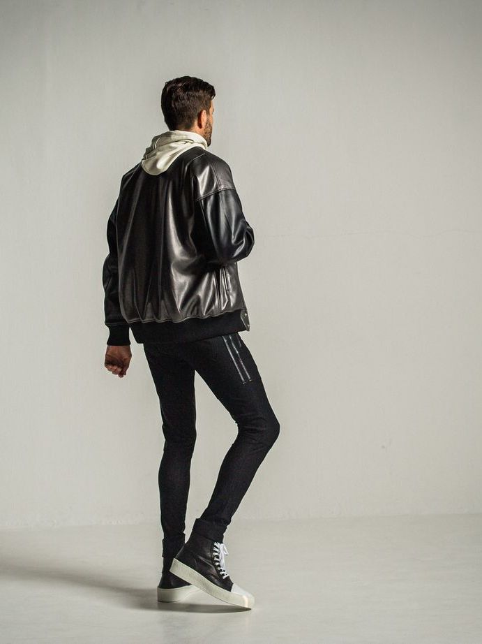 《予約9月1日18時締め》 leather Varsity jacket  / エコレザースタジャン / グレー