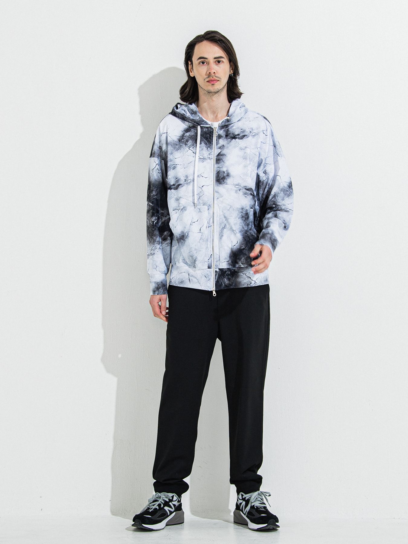 【予約品】RASH OVER ZIPUP HOODIE / ラッシュガード オーバーサイズジップアップパーカー / マーブルホワイト