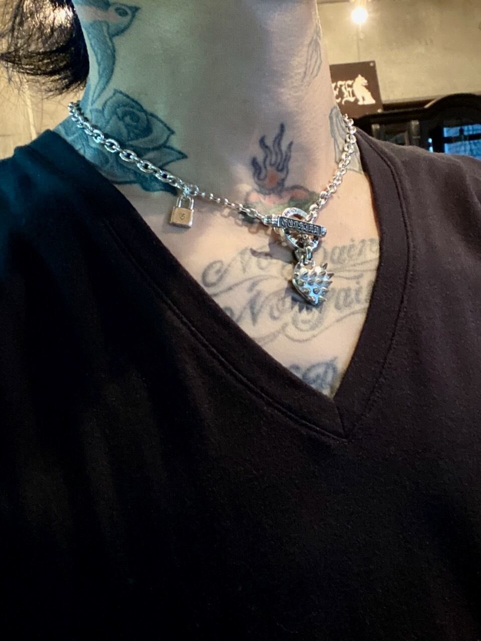 《受注生産》 CHAIN NECKLACE T-BAR [SPIKE : HEART] / スパイクスハートTバーネックレス/ 注文から2～3週間後入荷予定