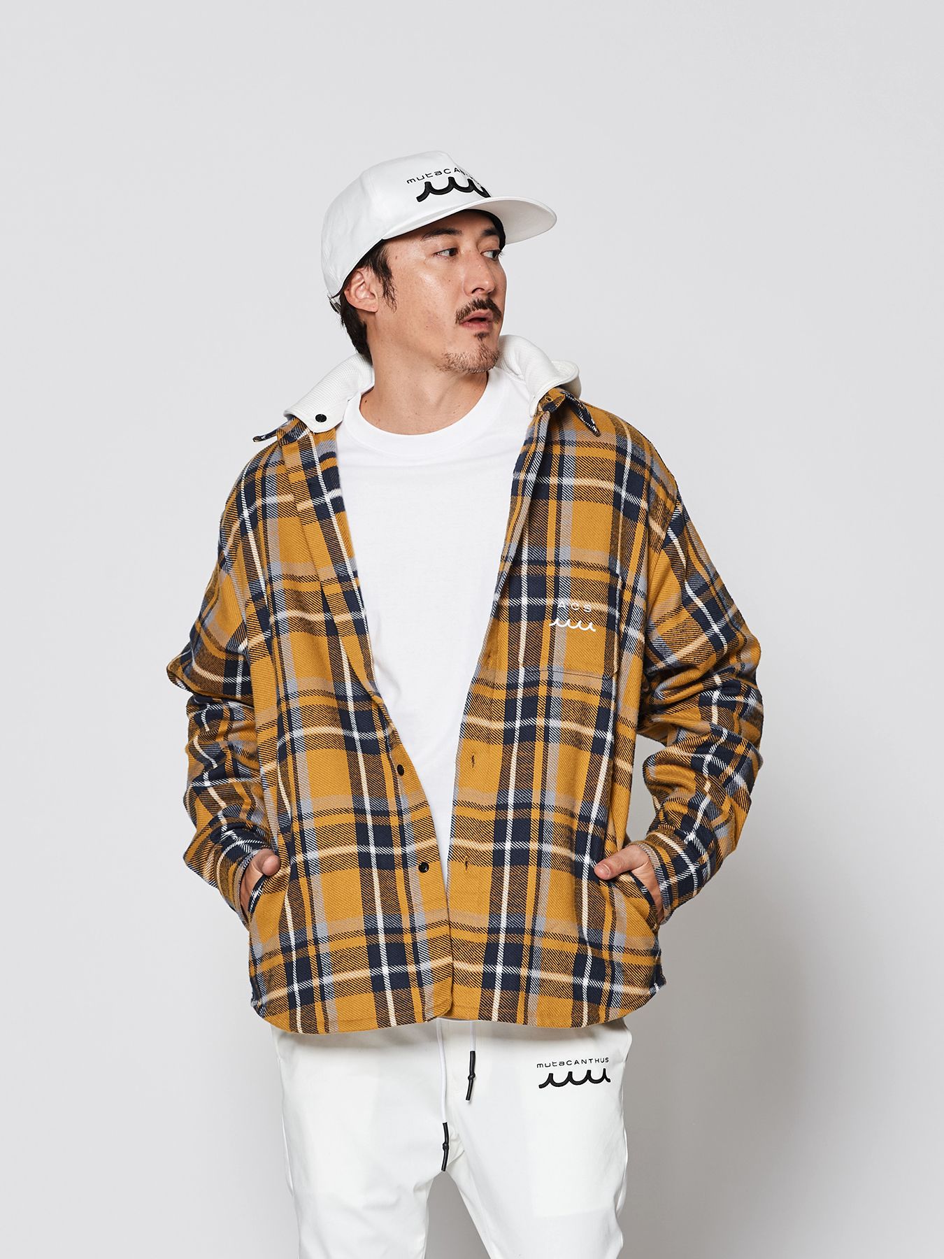 【予約品 】muta Hooded Flannel Shirts / フードシャツジャケット / イエロー【Acanthus × muta MARINE】