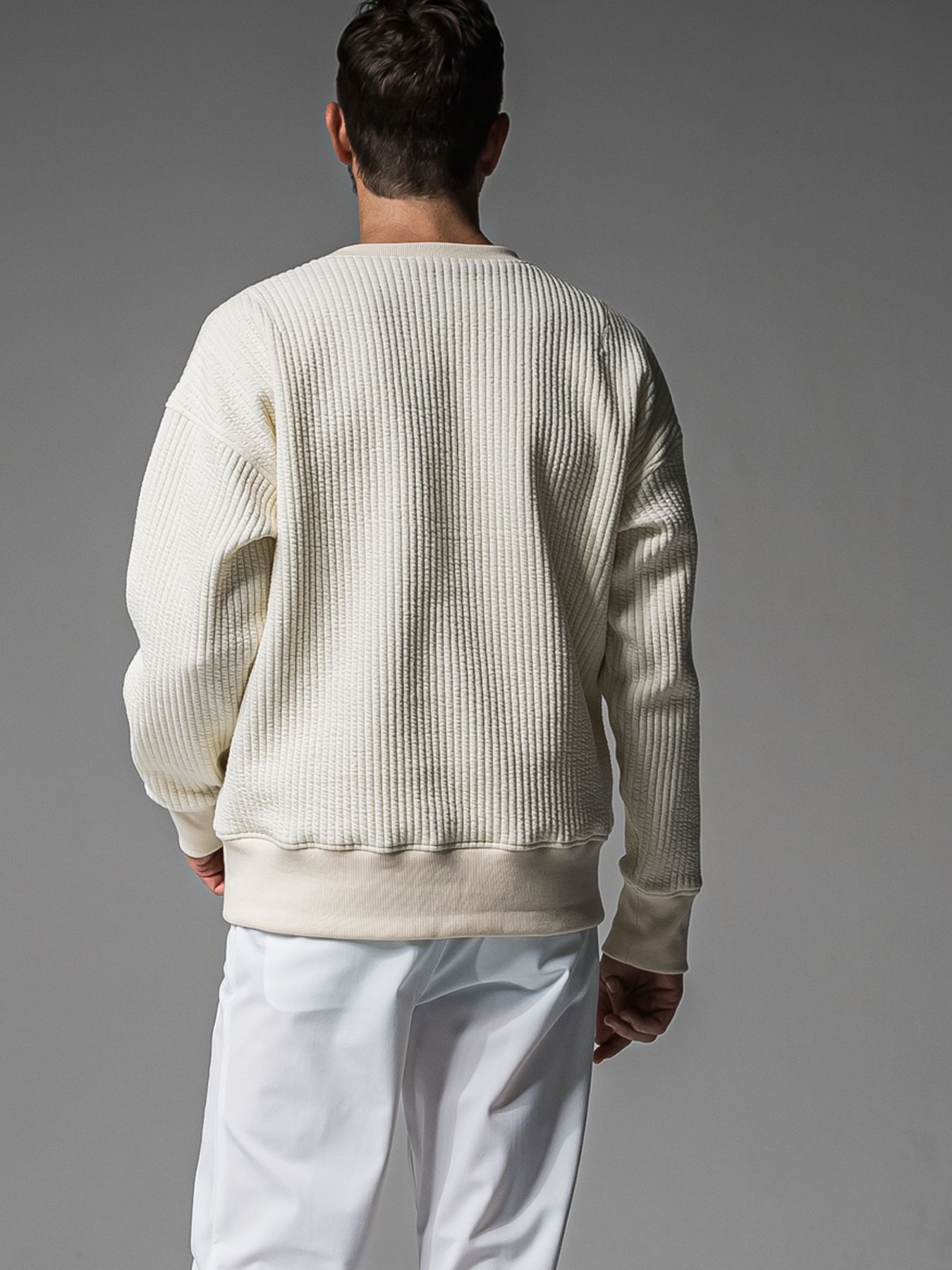 【予約品 】STRIPE QUILTING DROP TRAINER / ストライプキルティング ルーズトレーナー / オフ