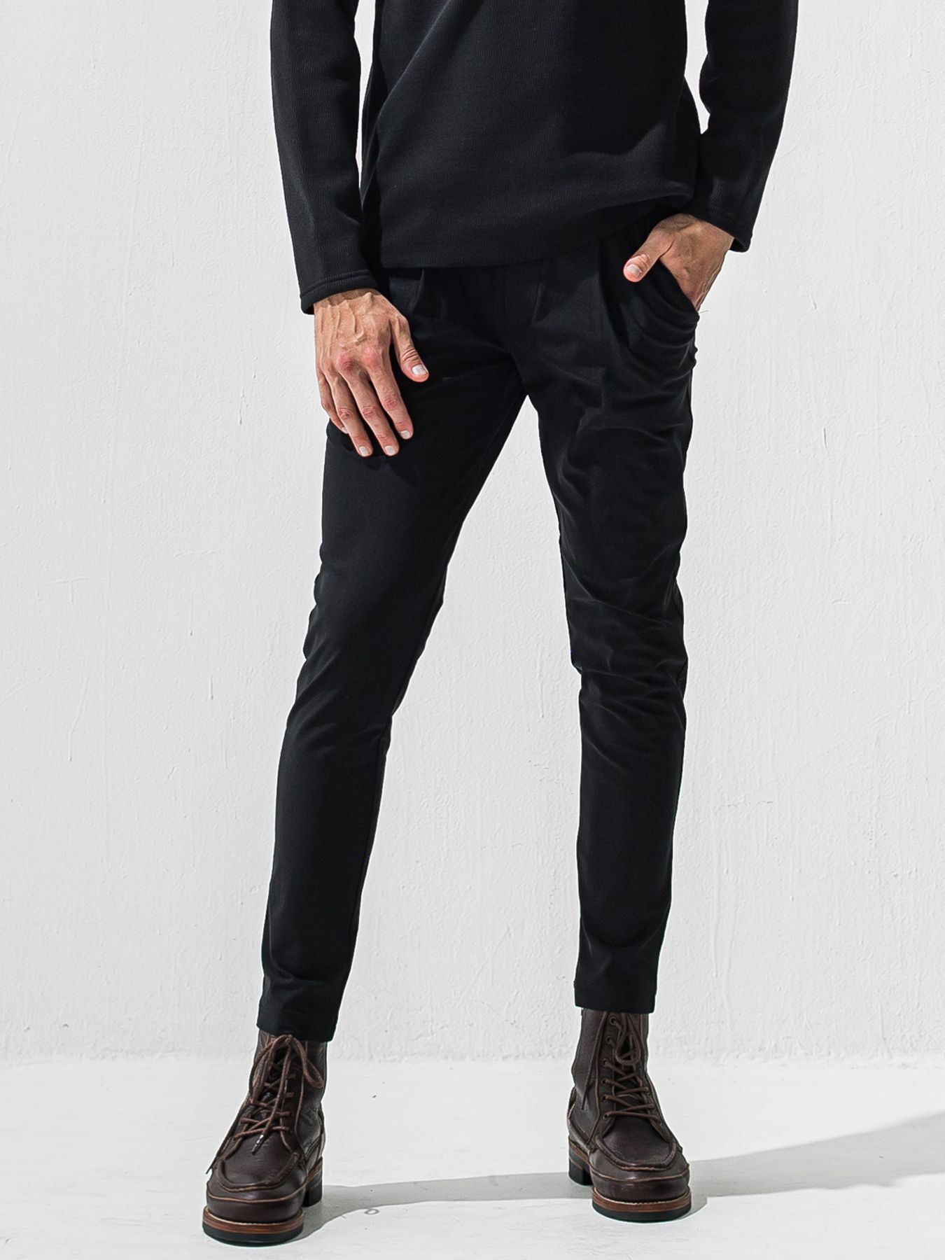 【予約品】CHRIS EASY HEAT TUCK PANTS / 裏起毛 ワンタックイージーパンツ / ブラック