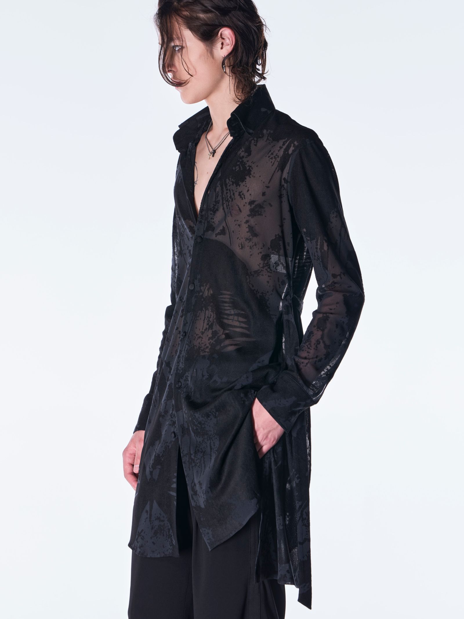 【予約品 6月29日(月) 締切】Opal Mesh Flare Shirt / オパールメッシュ フレアシャツ / ブラック