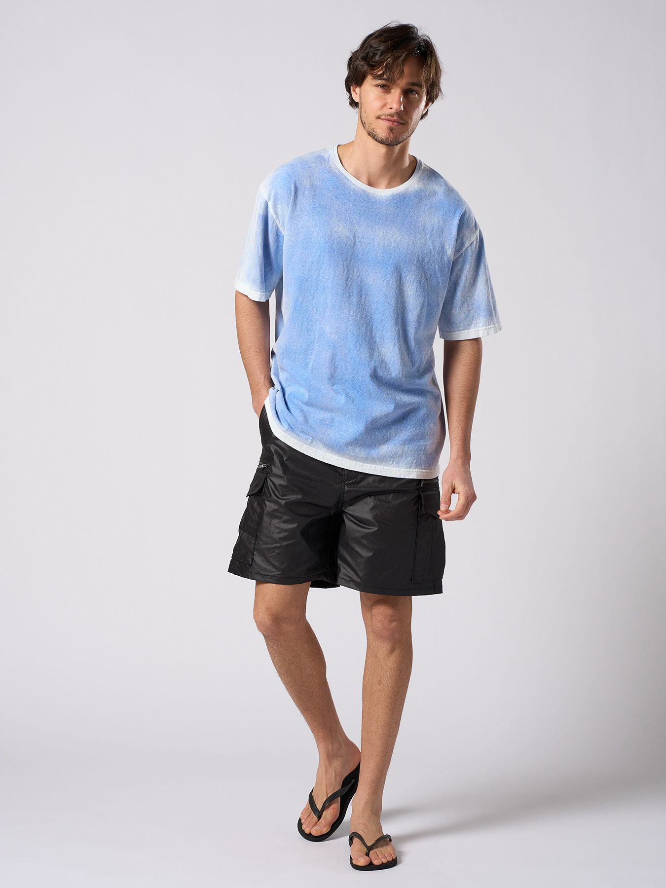 【予約品 1月25日(日) 締切】back-spray dye S/S / バックスプレー加工 ショートスリーブ / フェードブルー