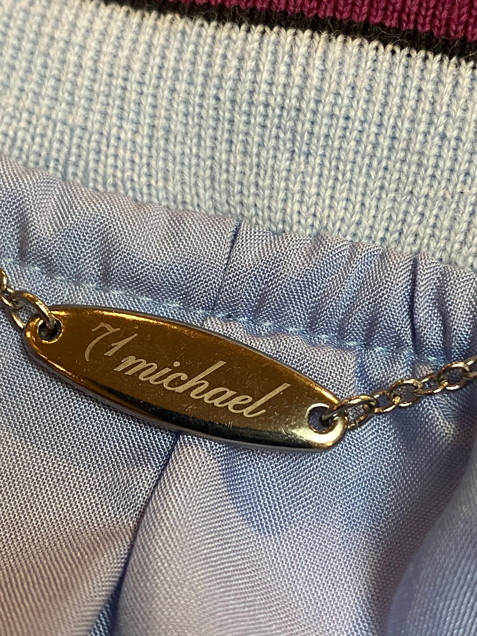 71 MICHAEL - ミッキーマウス刺繍SILK100％スカジャン スカイ