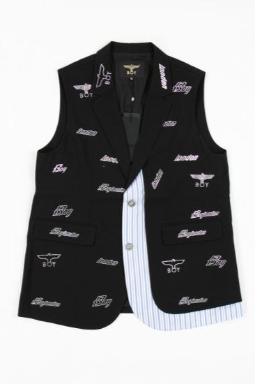 RHINESTONE TAILORED VEST/ ブラック【BOY LONDON】