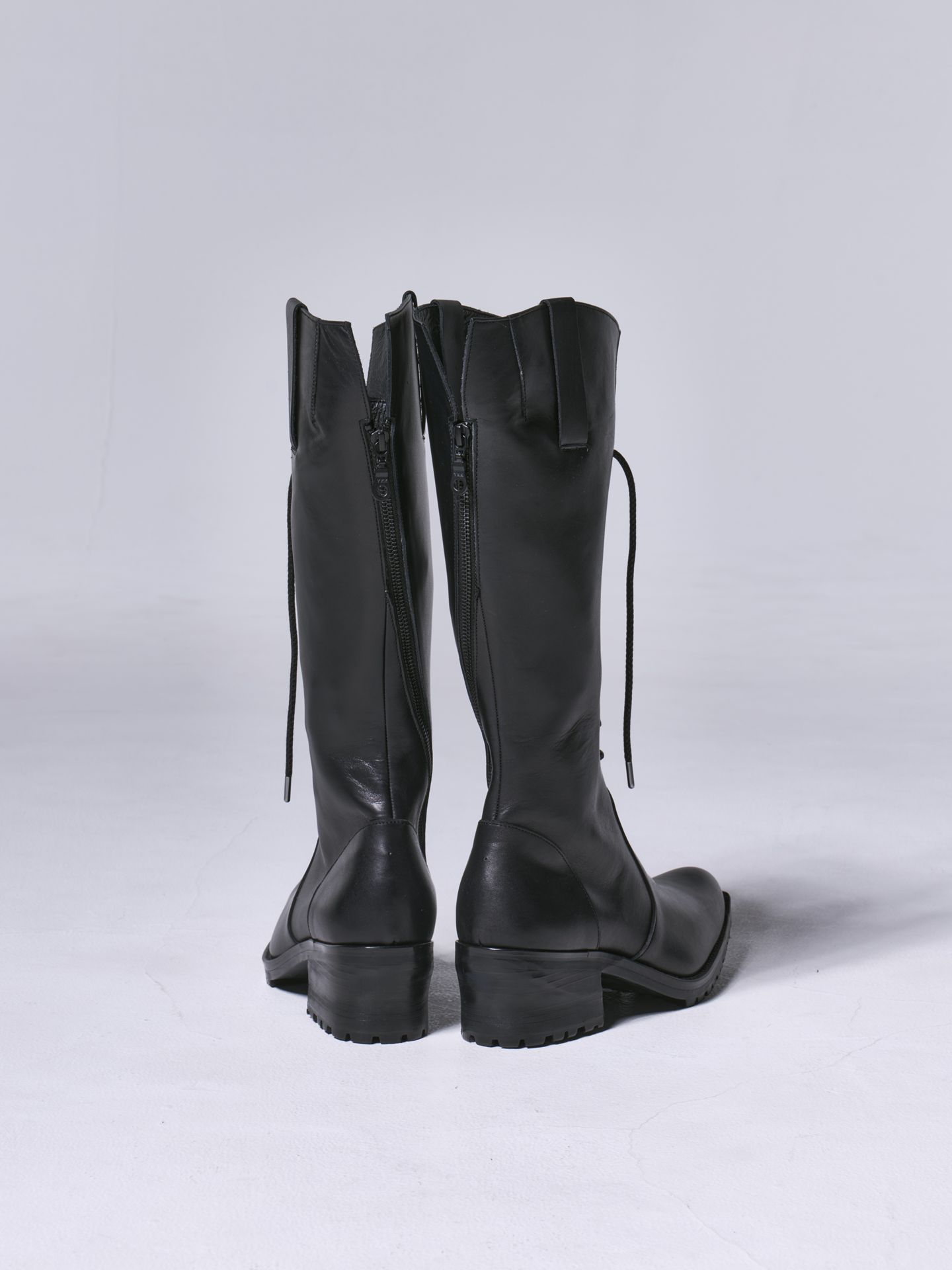 LaceUpLongBoots / レザーバックジップ ロングブーツ / ブラック
