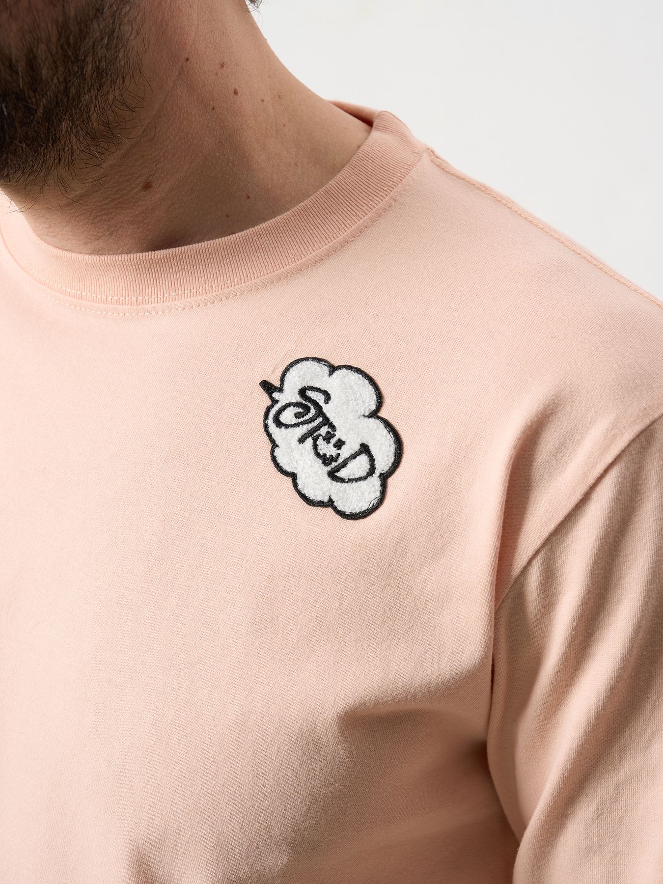 【予約品 5月8日(木) AM10時 締切】 5.6ozコットン天竺 CREATE YOUR OWN LUCK&マルチパッチワーク LS Tシャツ / ペールピンク