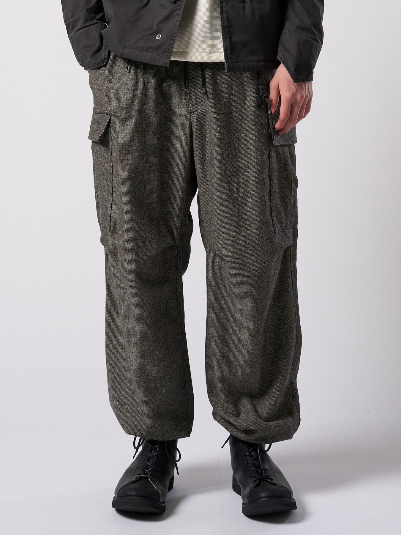 【予約品 4月19日(日) 18時締切】natural blend wool easy cargo / ナチュラルブレンドウール イージーカーゴパンツ / ナチュラル×ブラック