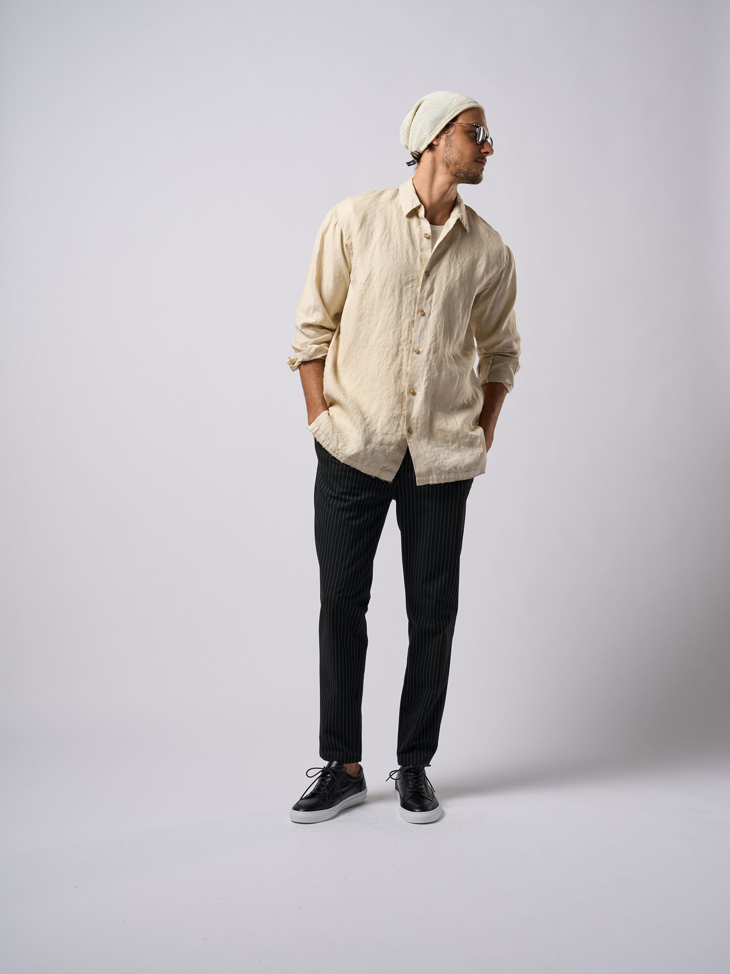 【予約品9月19日 10時締め】 slim easy slacks  / スリムスラックス / ストライプブラック