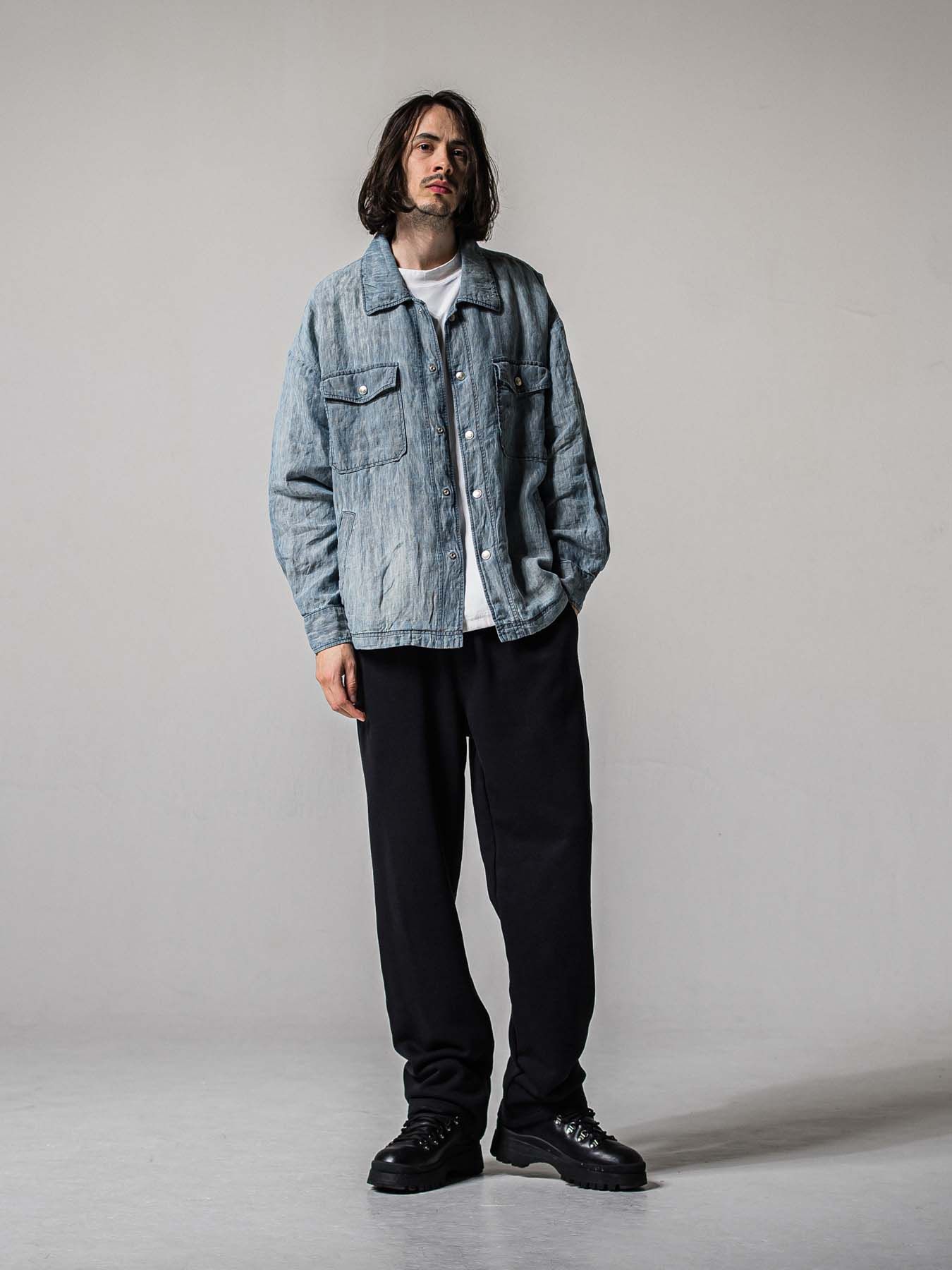 【予約品 11月16日(日) 締切】INDIGO LINE JACK SHIRTS / インディゴ リネン CPOジャケット / ライトインディゴ