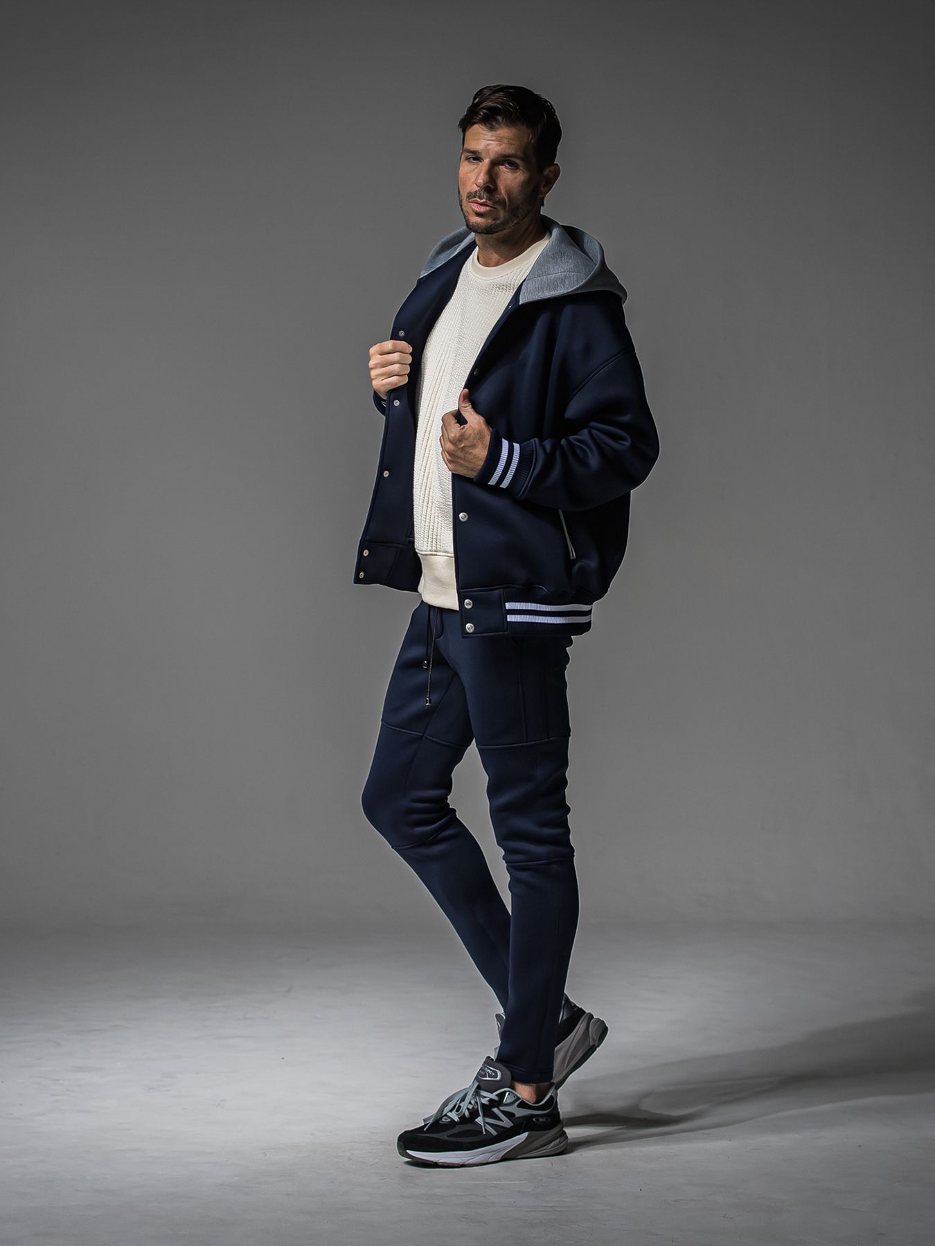 【予約品 】STRIPE QUILTING DROP TRAINER / ストライプキルティング ルーズトレーナー / オフ