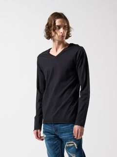 【予約品】 cut-off V-neck L/S / VネックTシャツ / ブラック