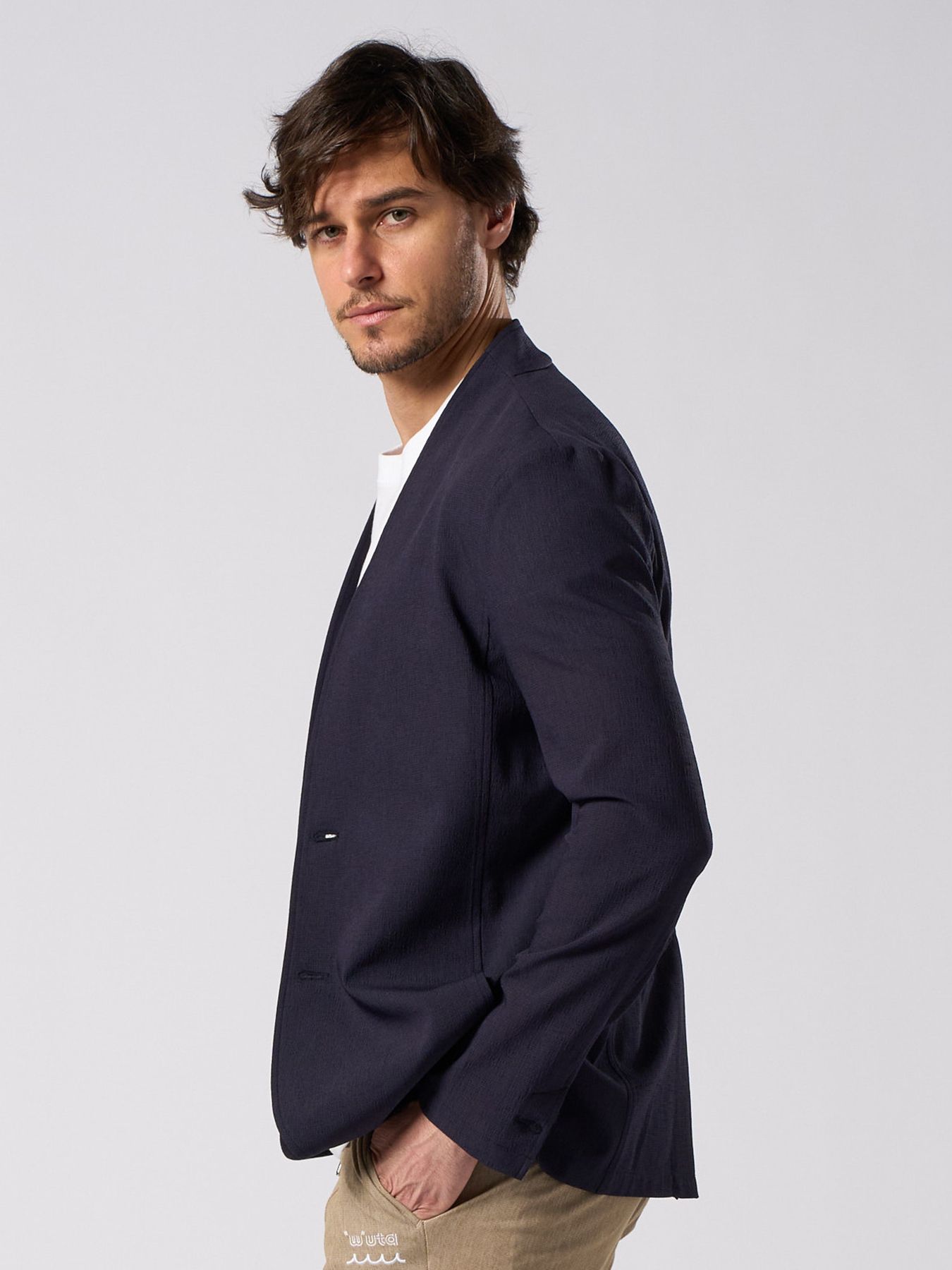 【予約品 1月25日(日) 締切】solid collar single jacket / ソリッドカラー シングル ジャケット / ネイビー