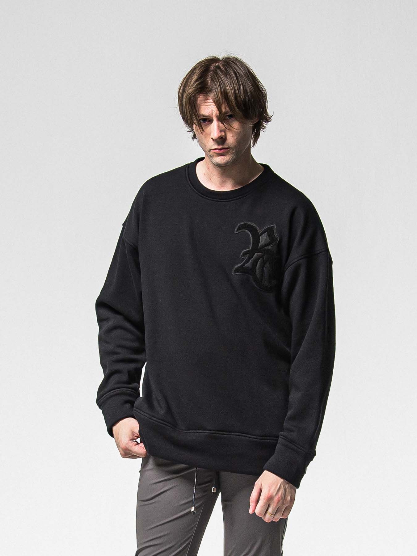 【予約品 8月31日(日) 締切】RC CHENILLE VELOURS FLEECE DROP TRAINER / RCサガラ刺繍ワッペン ベロアフリース ドロップショルダートレーナー / ブラック