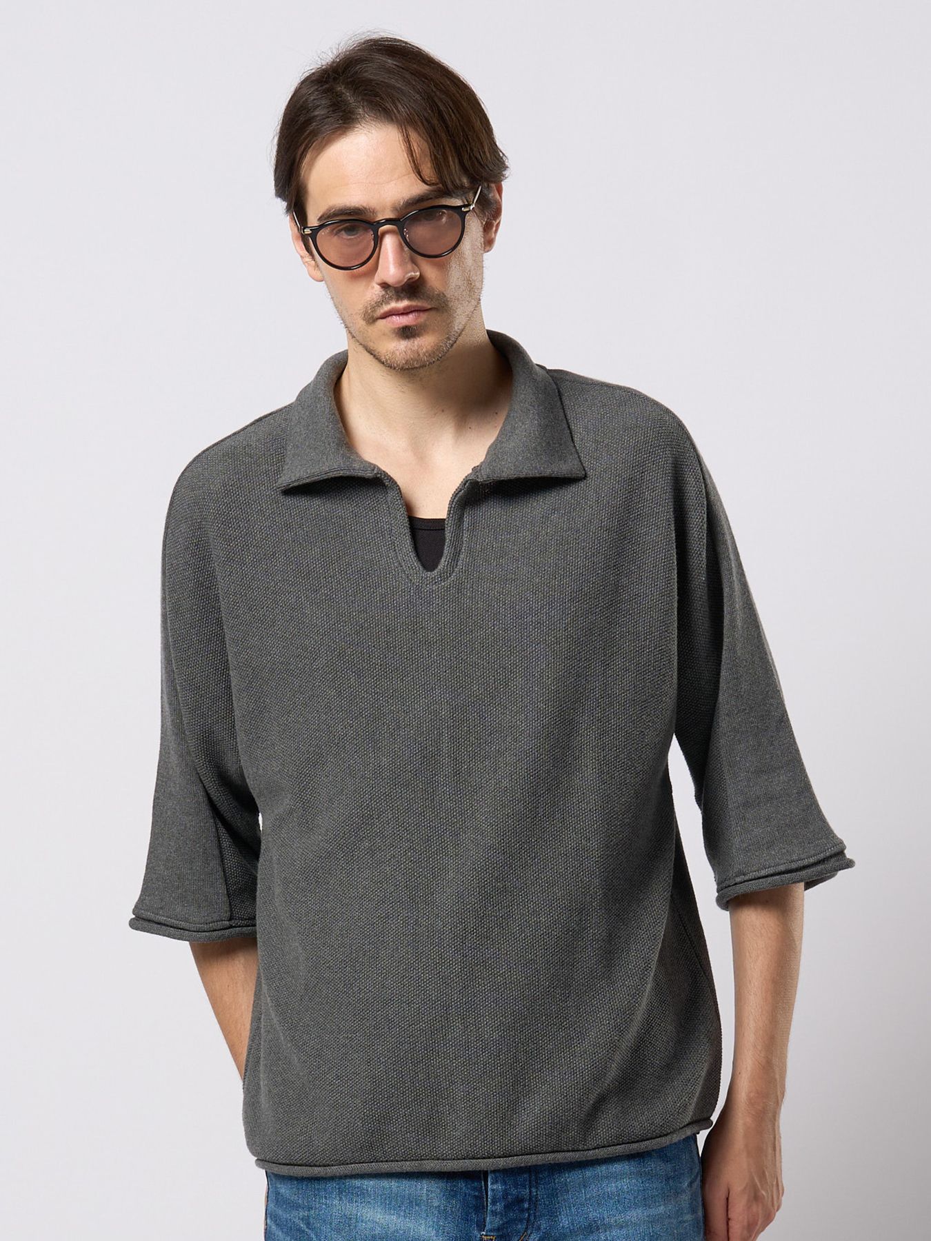 【予約品 9月23日(火) 締切】comfy skipper polo H/S / コンフィー スキッパーポロ ハーフスリーブ  / チャコール