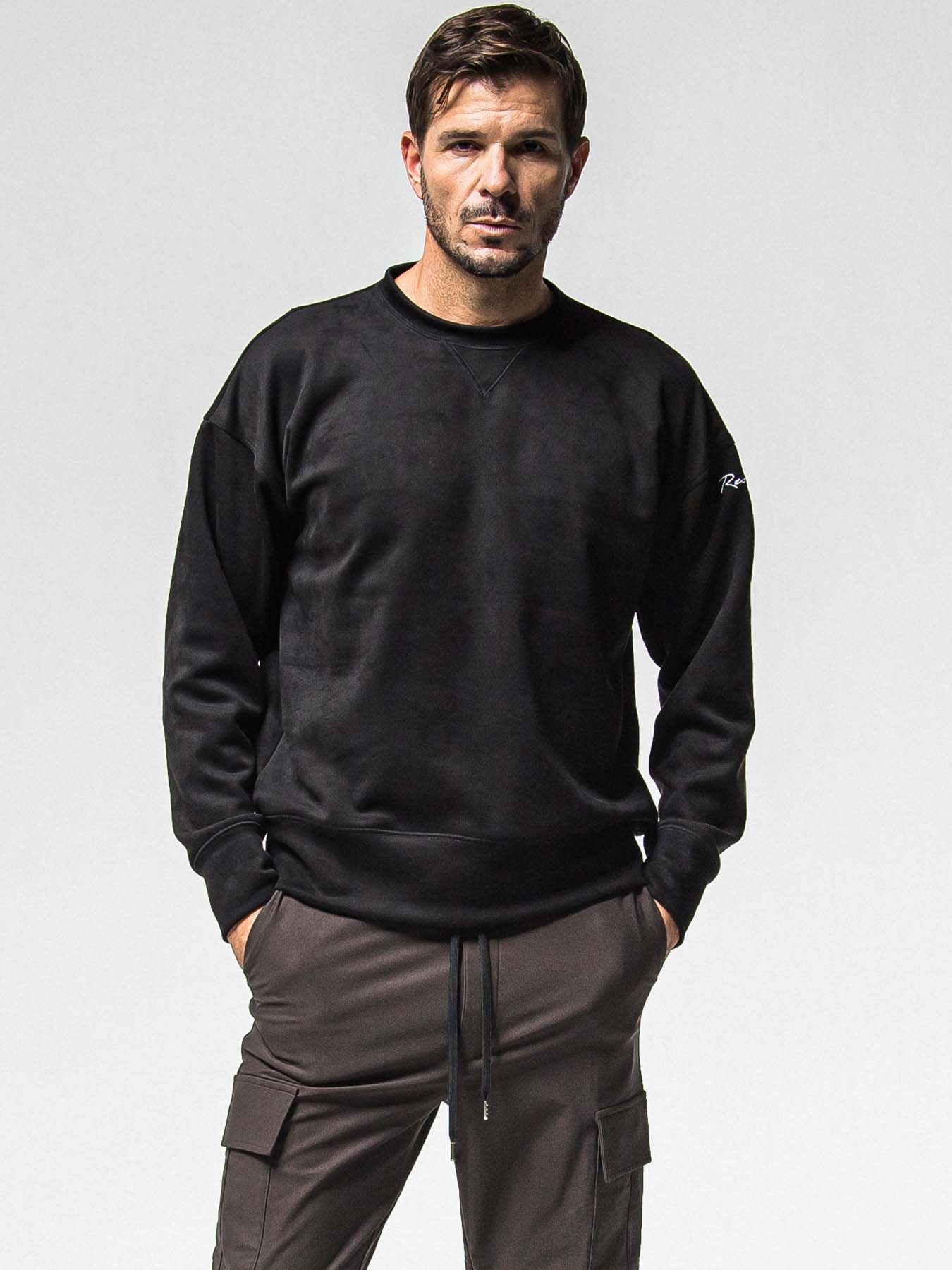 【予約品 8月31日(日) 締切】SUEDE DROP TRAINER / スウェード ドロップショルダートレーナー / ブラック