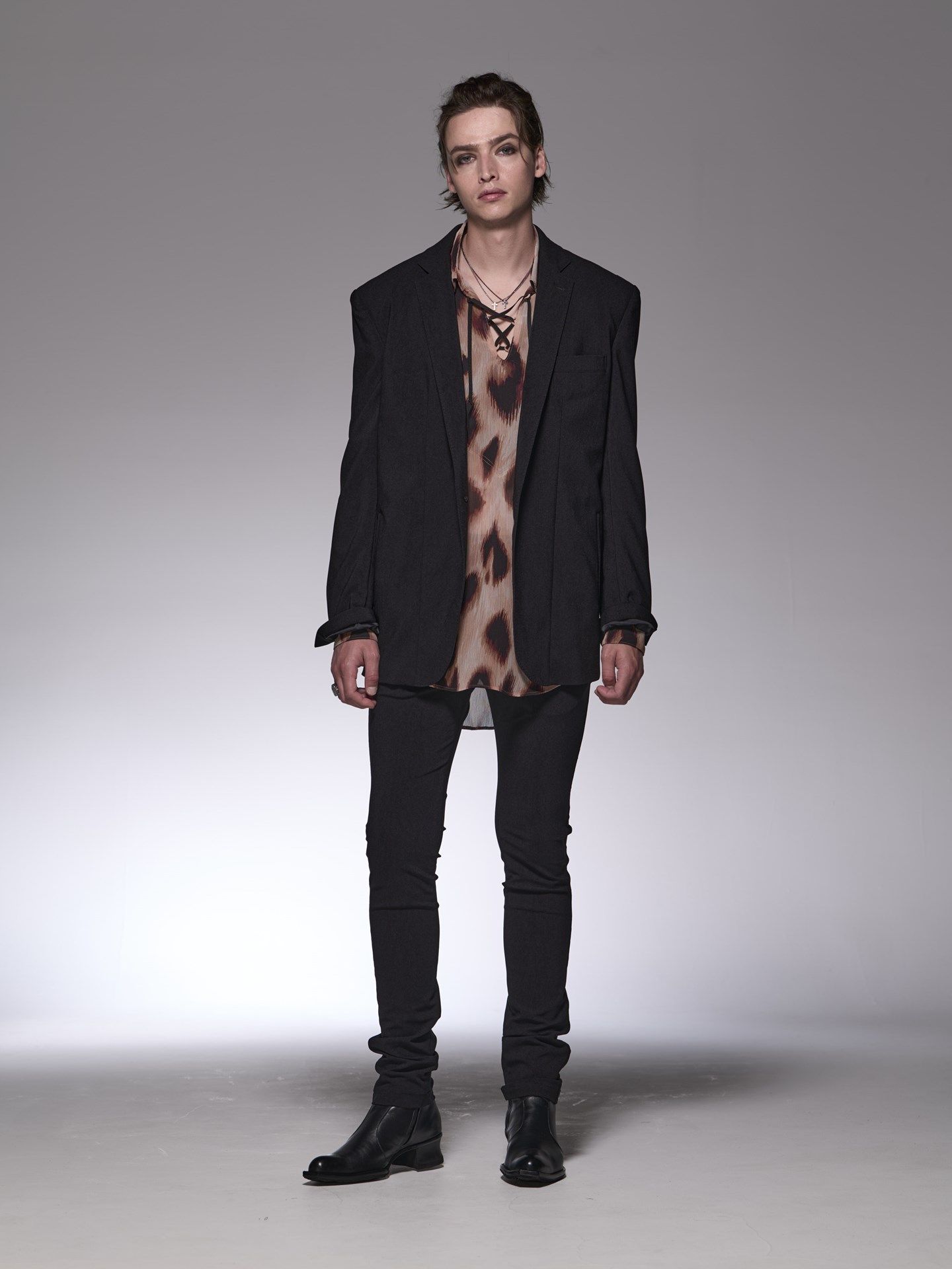 《予約品6/17締め》 LeopardLaceUpShirt / レースアップシャツ / ブラック＆ベージュ