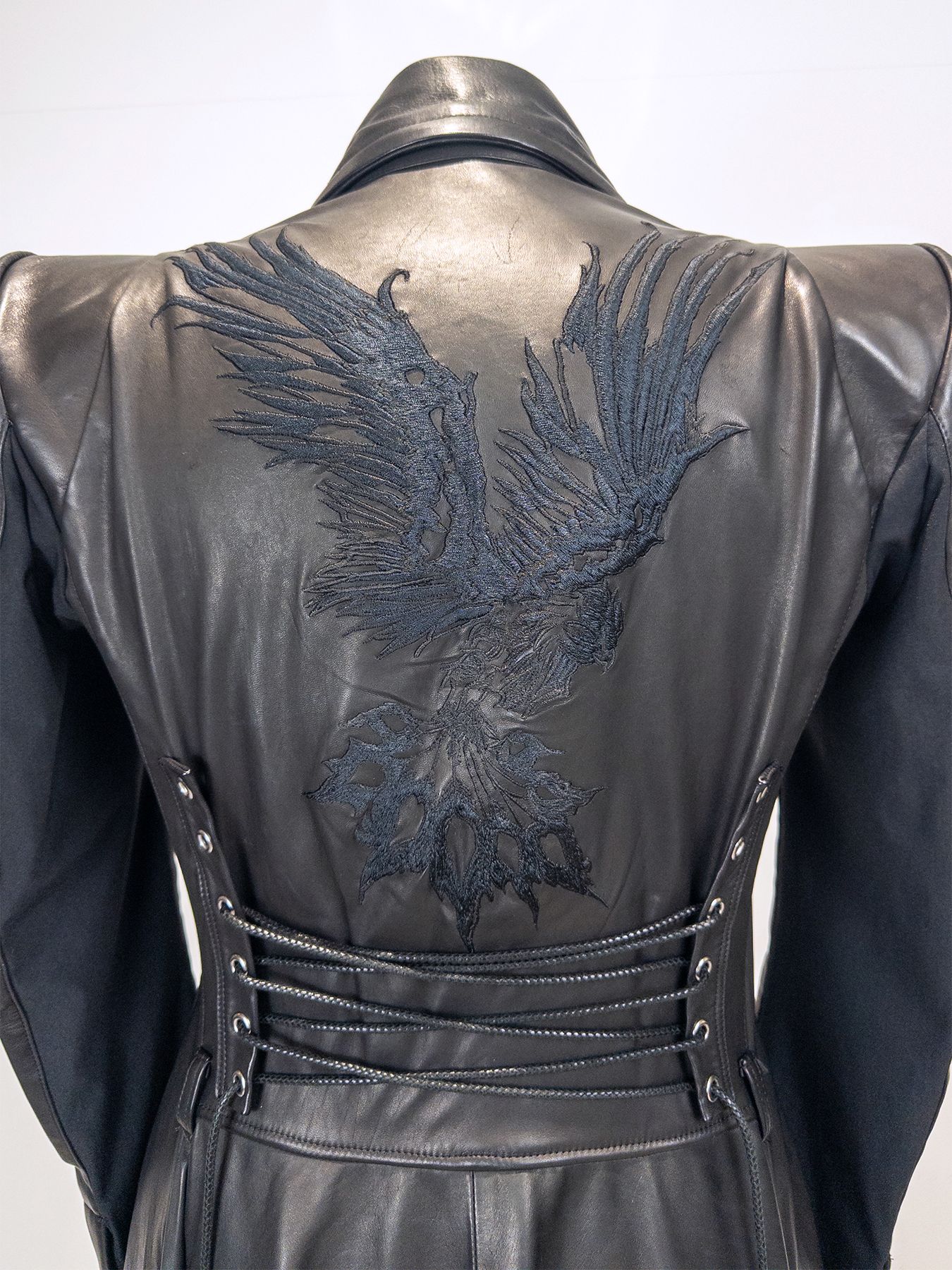 【予約品 4月26日(日) 締切】《Costume Line》Eco Horse Hide Lace Up Flare Jacket / エコホースレザー レースアップ フレアジャケット / ブラック