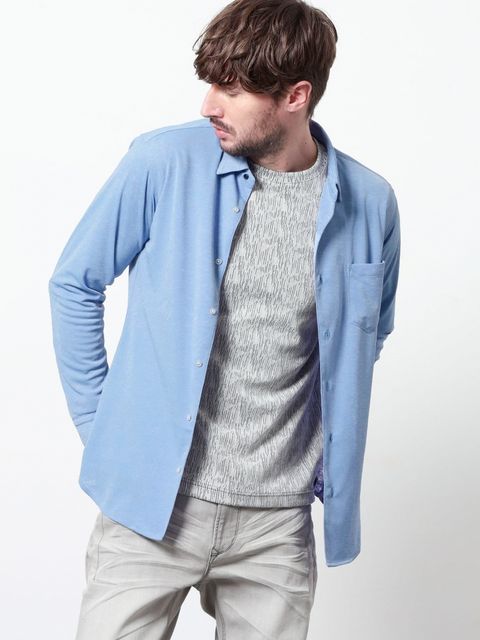 シャリトロメランジジャージー ショートレギュラーシャツ / サックス 【HIDEAWAYS NICOLE】