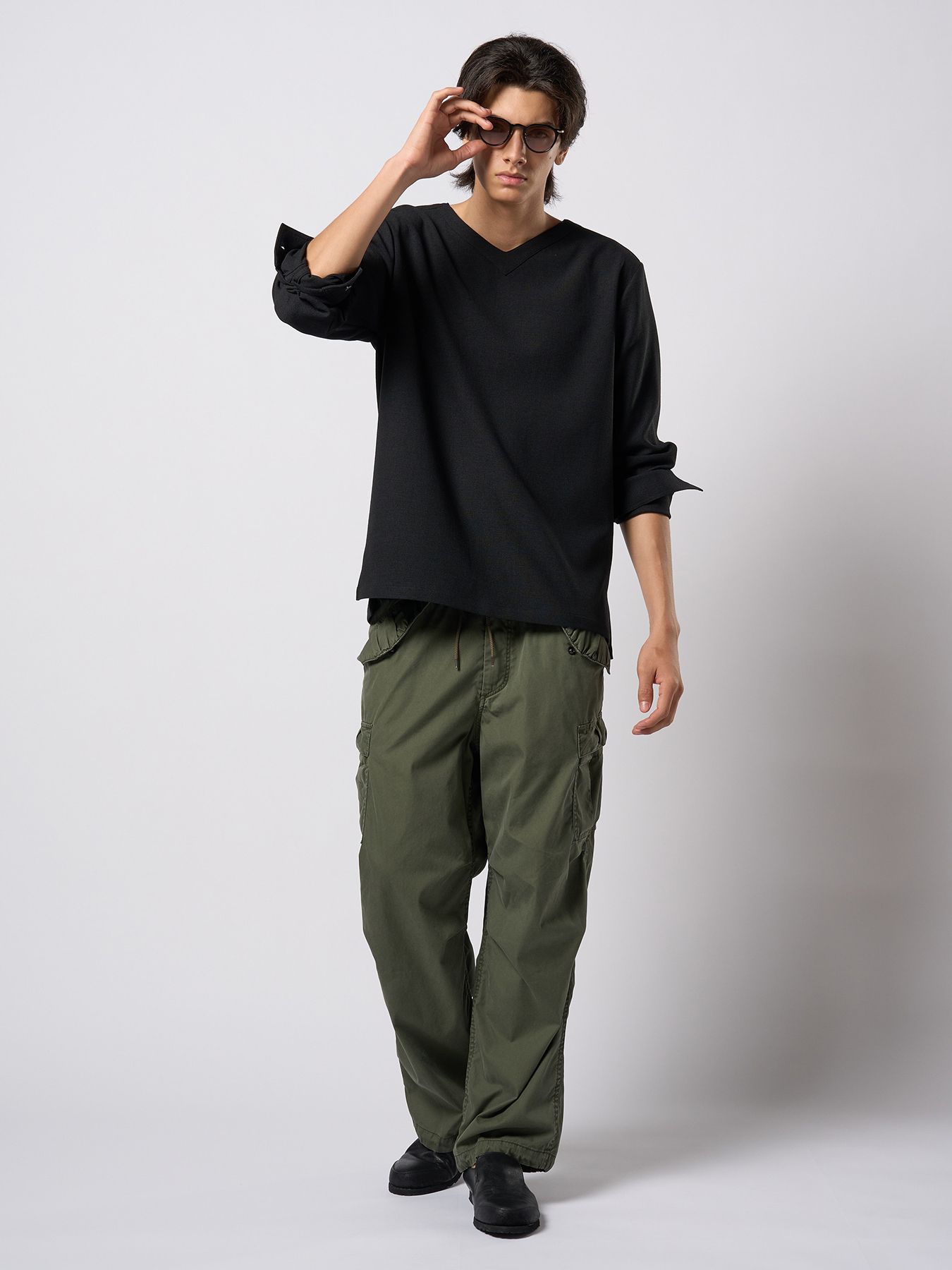 【予約品 9月23日(火) 締切】boat V-neck pullover shirt / ボートVネック プルオーバーシャツ / ブラック