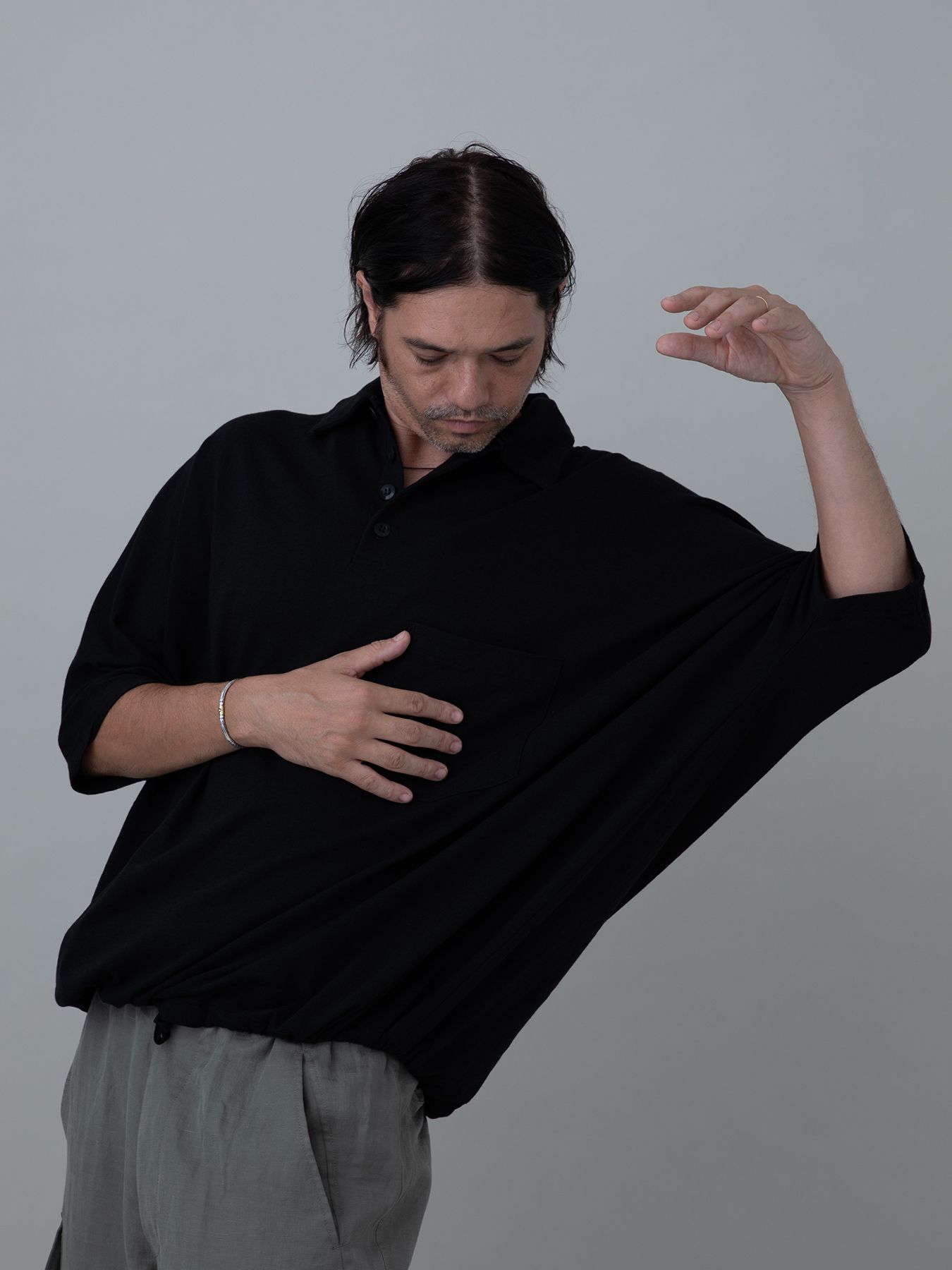 【予約品 11月23日(日) 締切】WINGPOLO / コットンリネン ポロシャツ / BLACK