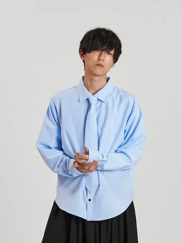 共生地ネクタイ付シャツ サックス  【NOID.】