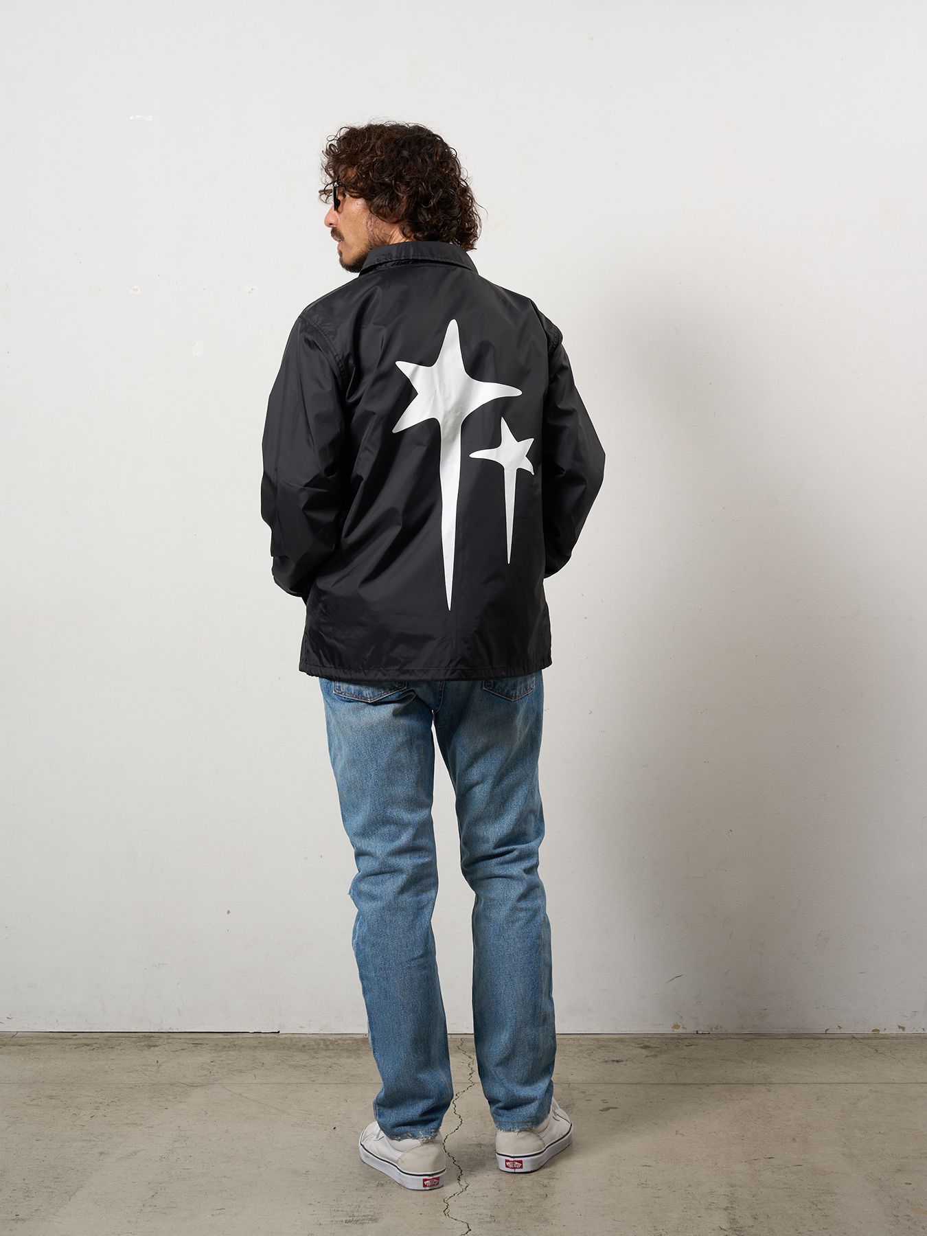 【予約品 10月16日(木) 締切】STYLE STYLE ドリップスタークロスパッチ ナイロン コーチジャ オーセンティックパイル ウェービーロゴ スマイル ケット / ブラック