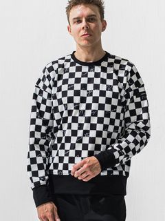 【予約品 9月6日(日) 締切】CHECKER BACK FLEECE TRAINER / 裏起毛 ルーズトレーナー / ホワイト×ブラック