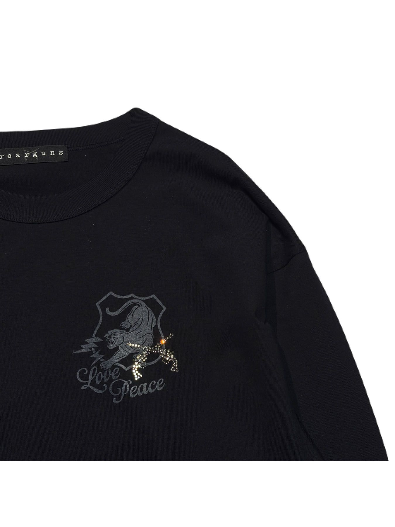 【予約品 3月9日(月) 18:00 締切】ORG/CO L/TEE PANTHER / パンサーエンブレム クリスタルクロスガン オーガニックコットン ロンT / ブラック