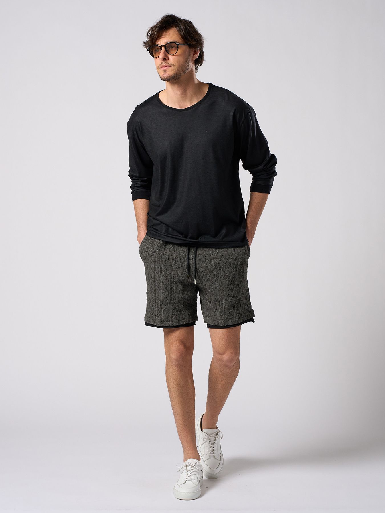 【予約品 1月25日(日) 締切】jacquard summer knit shorts / ジャガード サマーニット ショーツ / ブラック