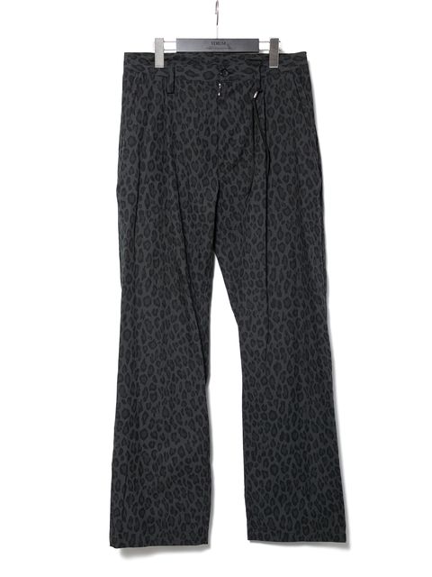 【予約品 10月13日(月) 締切】Leopard Printed Cotton Nylon Tapered Wide Pants / コットン ナイロン豹柄プリント テーパード ワイド パンツ / グレー豹柄