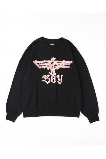 RHINESTONE PRINT WIDE SWEAT SHIRTS / Black 【BOY LONDON】