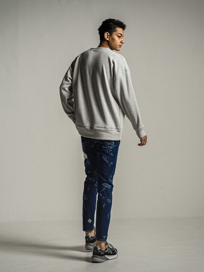 《予約9月1日18時締め》 college  velours fleece drop trainer  / ルーズトレーナー / グレーグリーン
