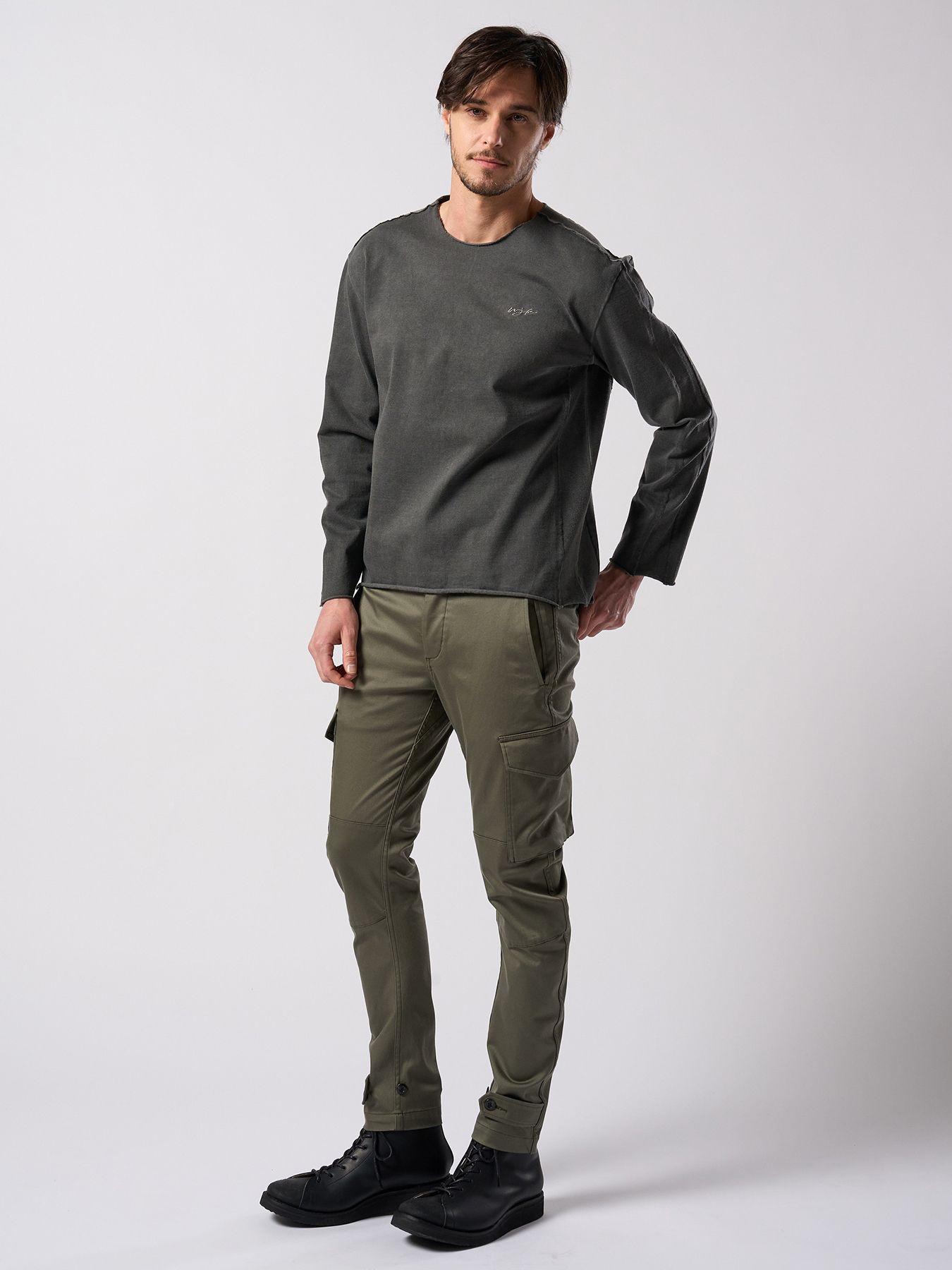 【予約品 4月19日(日) 18時締切】tight jersey cut-off L/S / タイトジャージー カットオフ ロングスリーブ / ダークチャコール