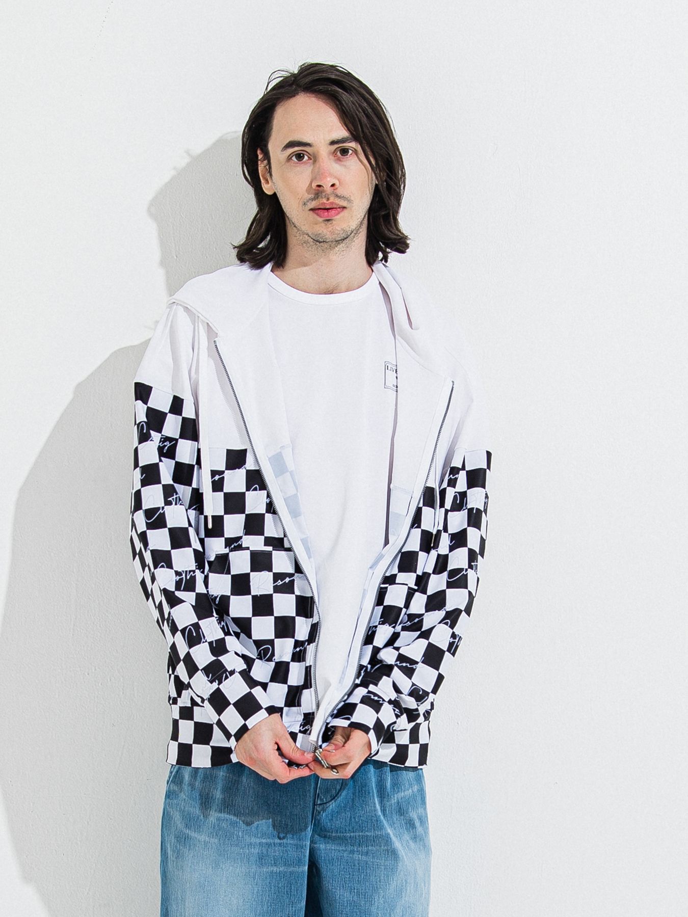 【予約品 】RASH OVER ZIPUP HOODIE / ラッシュガード オーバーサイズジップアップパーカー / チェッカーフラッグ