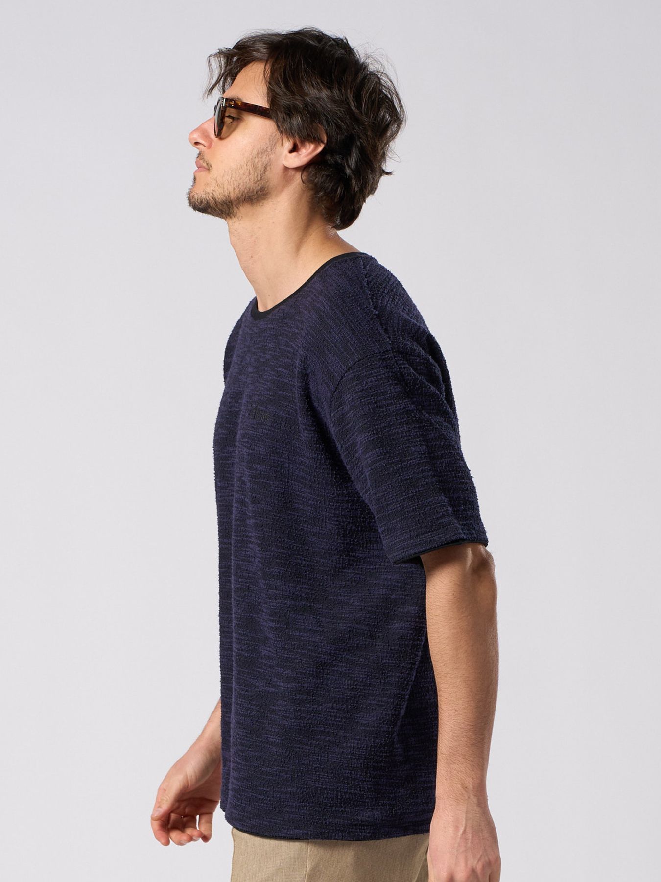 【予約品 1月25日(日) 締切】muta × wjk collection：knit jacquard relax S/S / ニットジャガード リラックスショートスリーブ / ネイビー