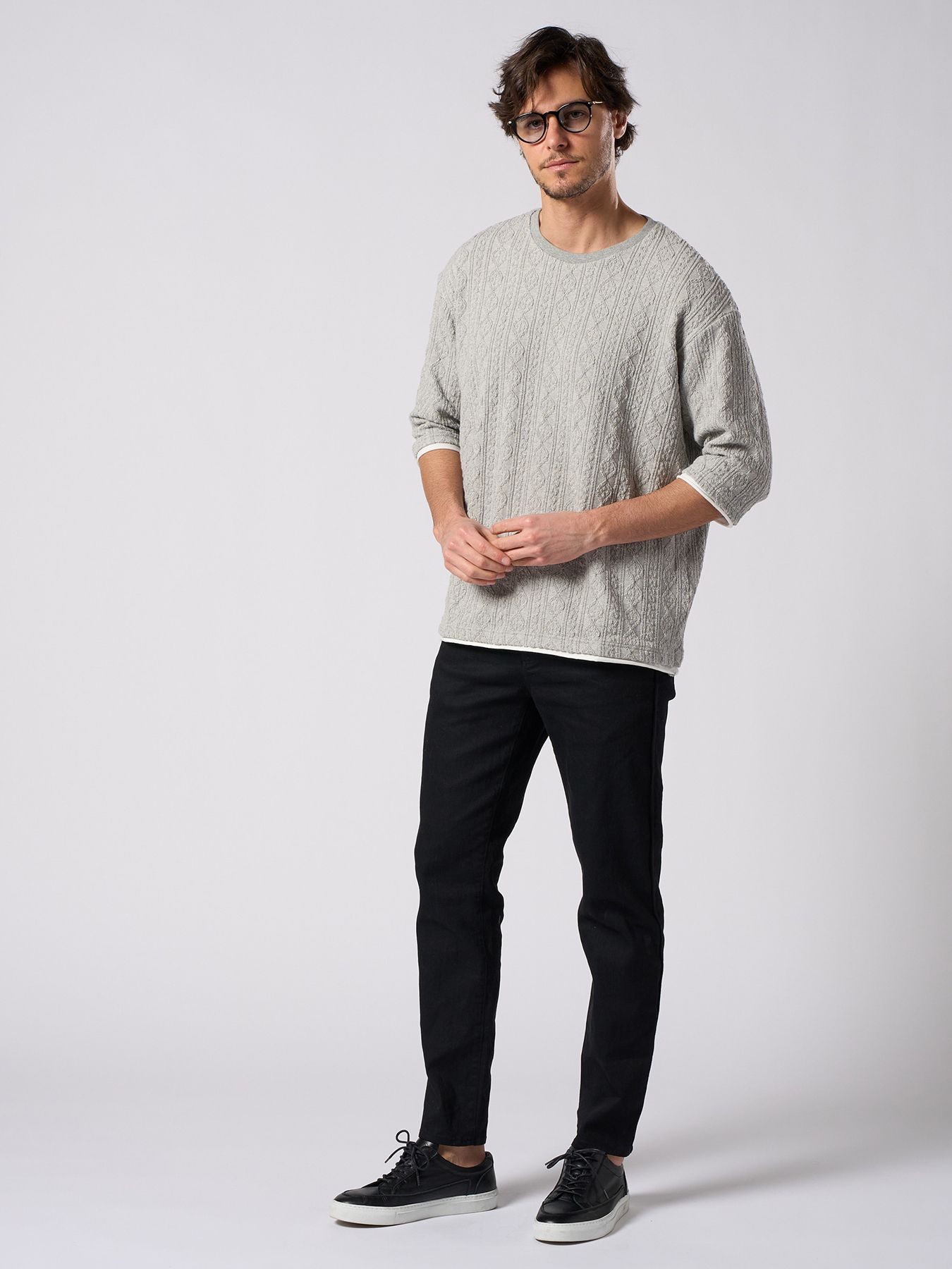 【予約品 1月25日(日) 締切】jacquard summer knit H/S / ジャガード サマーニット ハーフスリーブ / 杢グレー