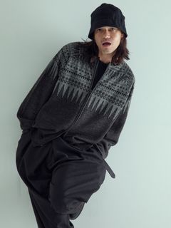 【予約品 】ARROWKNIT / ジャガードニットカーディガン / 杢ブラック×杢グレー系