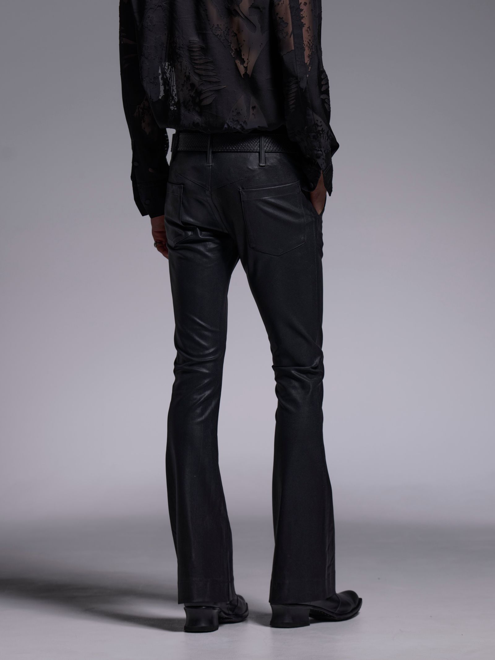 【予約品 1月4日(日) 締切】Coating Flare Skinny Slacks / コーティング フレアスキニースラックス / ブラック