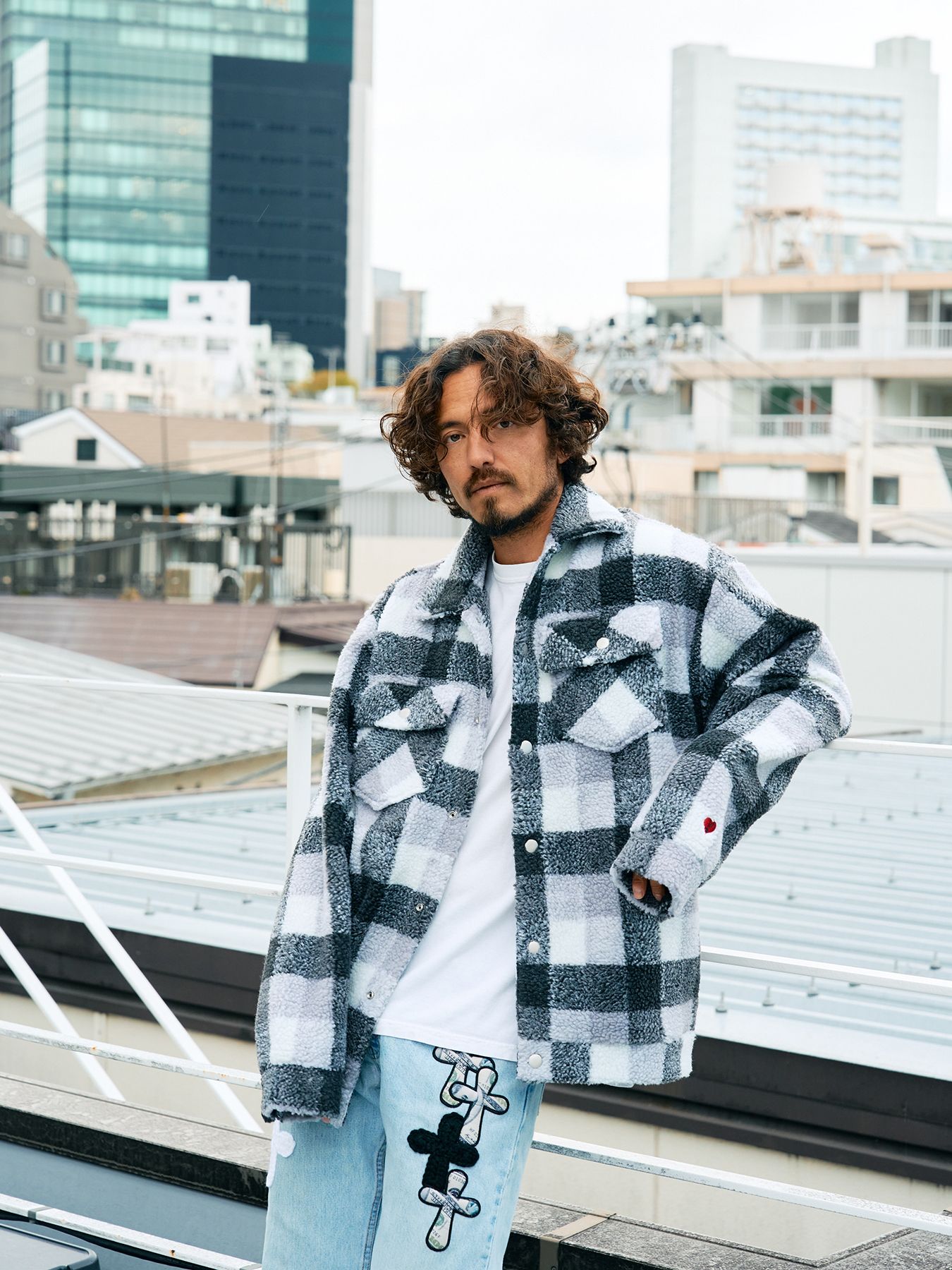 【予約品 】 ブロックチェックムックボア サガラパッチワークブルゾン / M.グレー