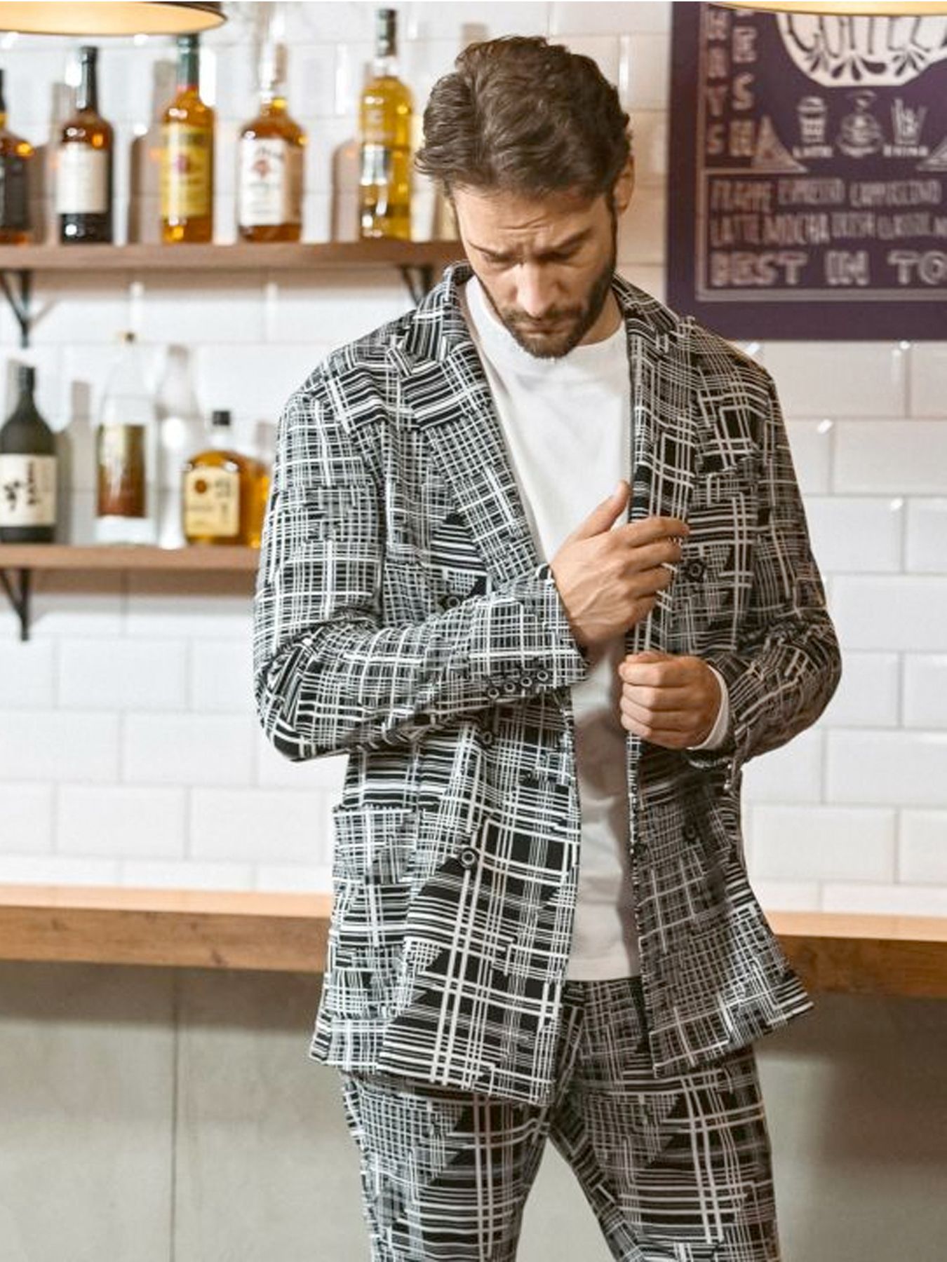 ジオメトリックダブルジャケット / ブラック